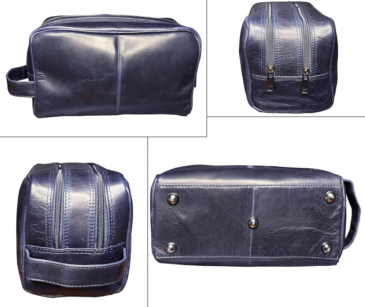 RUSTIC TOWN Leather Toiletry Bag for Men - Travel Shaving Ditty Kit - Bathroom Shower Toiletries Organizer - Leather Cosmetic Bag for Women (Oxford Blue)