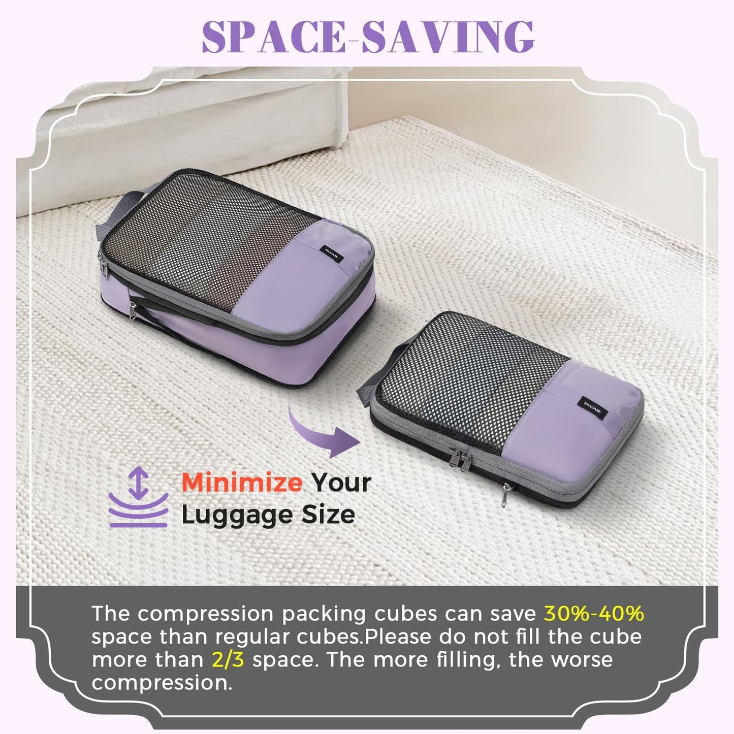 BAGAIL 4 Set/6 Set/8 Set Compression Packing Cubes Travel Accessories Expandable Packing