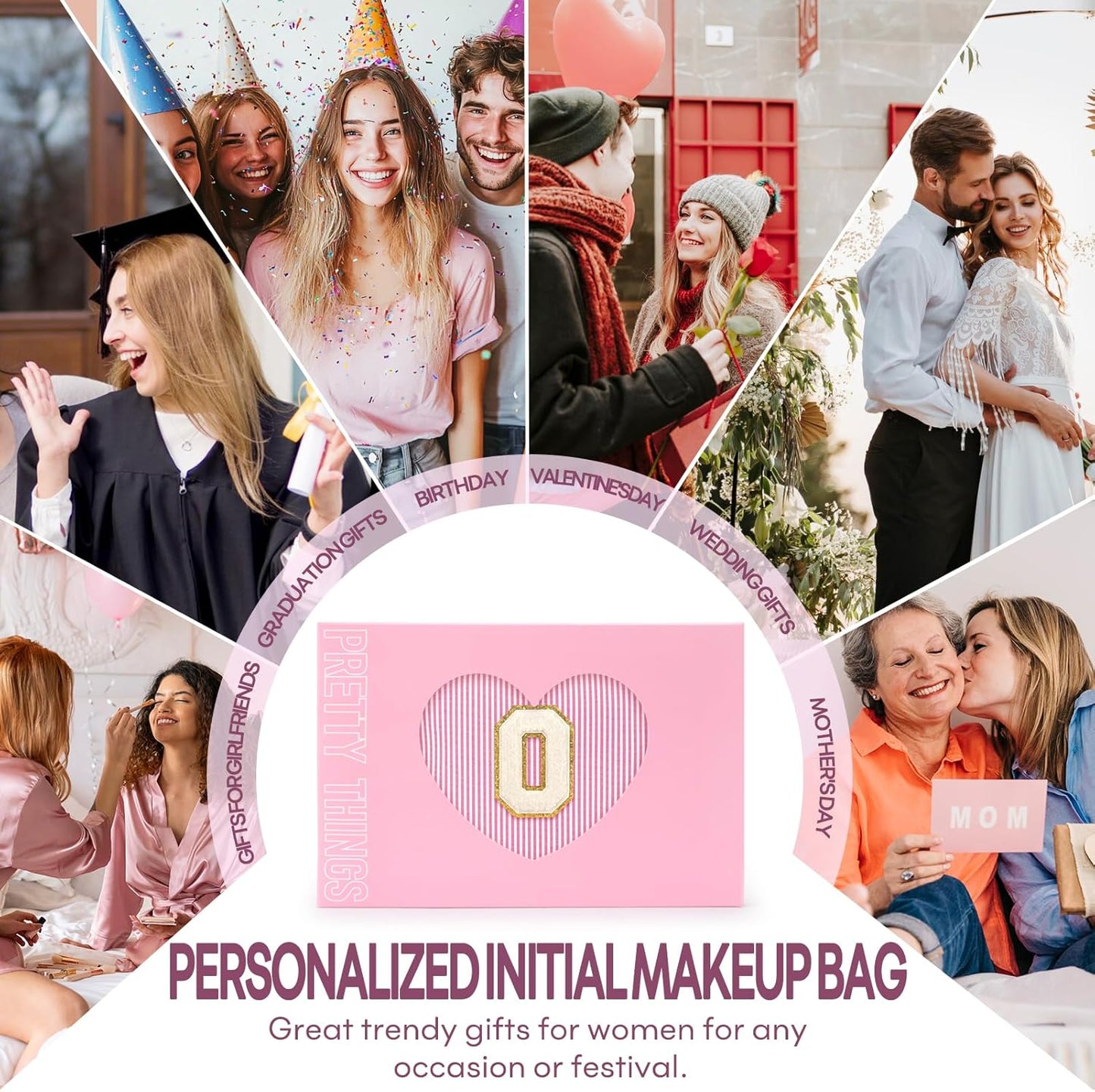 2 PCS Initial Makeup Bags for Women: Cosmetic Bag for Travel Toiletry - Birthday Gifts for 11 12 13