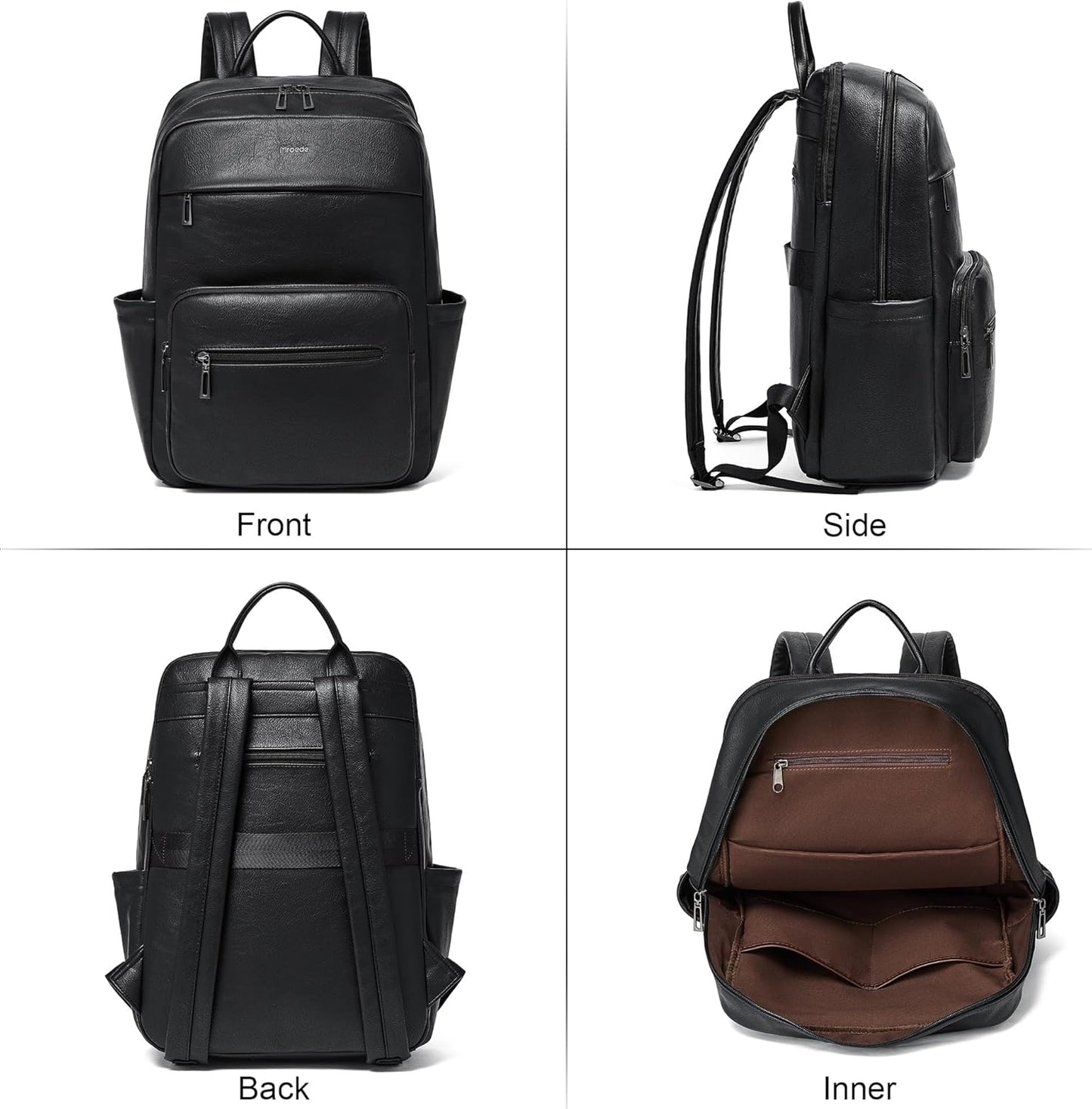 Leather Laptop Backpack for Women 15.6 Inch Laptop Travel Backpack Purse Casual Daypack with Laptop Compartment for College Work Nurse Business Weekender, Black