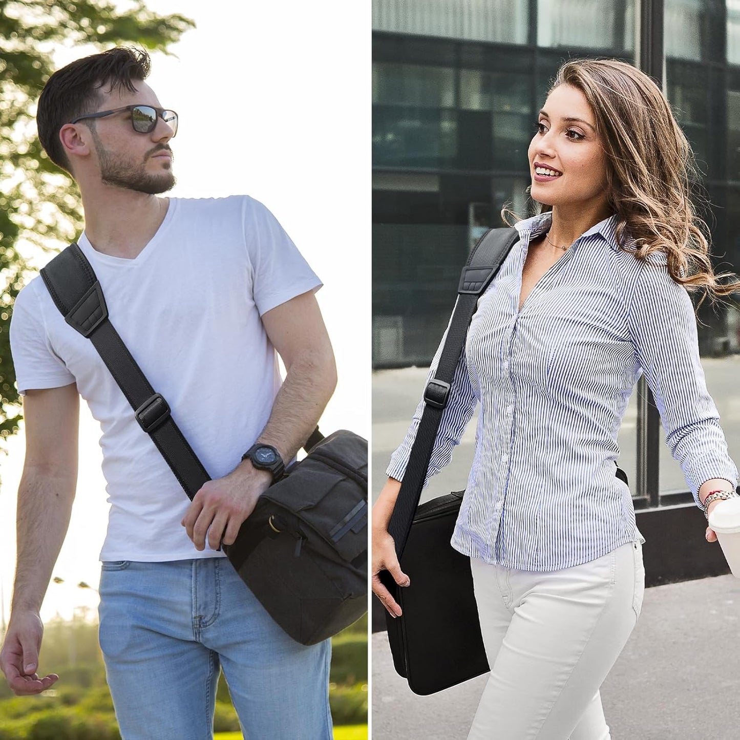 55" Universal Shoulder Strap, Neoprene Thick Padded Bag Strap with Double Adjustable Buckles and Metal Hooks, Ideal for Briefcases, Computer Satchels, Crossbody Bags, Luggage(Supple)