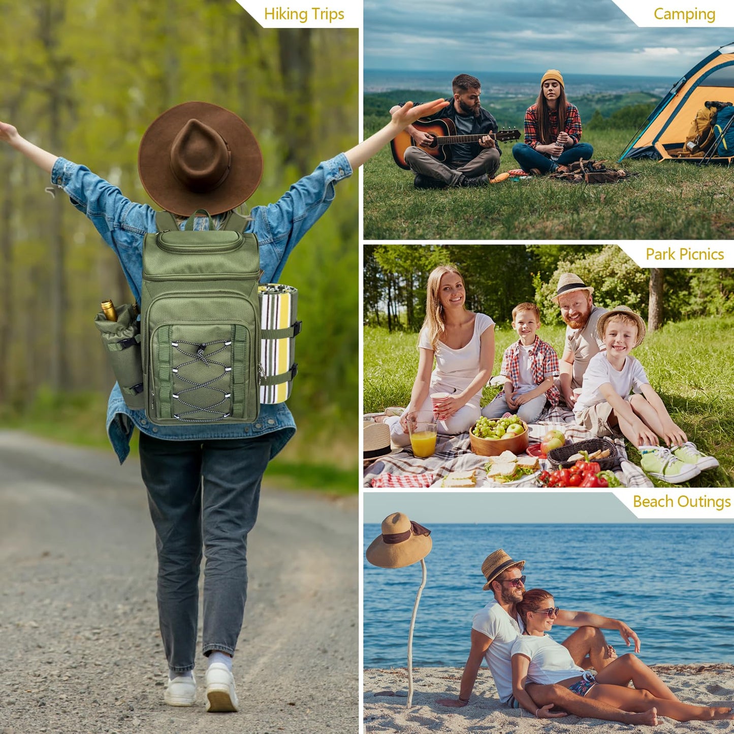 Hap Tim Picnic Basket Backpack for 4 Person with Blanket, Insulated Leakproof Cooler Compartment