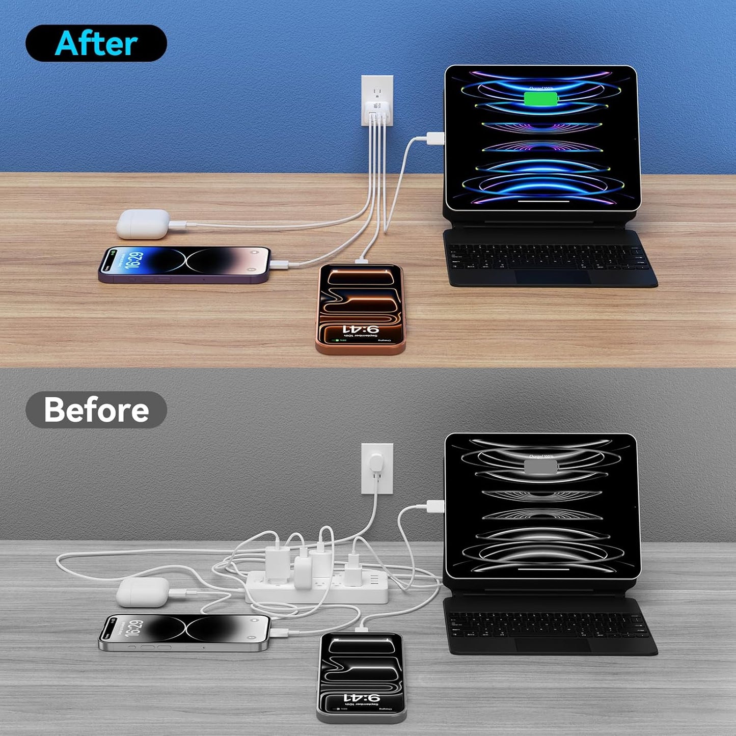 USB C Charger Block, 60W 5 Ports Type C Fast Charging Blocks 3 USB-C+2 USB-A Multi Port USBC Wall Plug Power Brick Phone Charge Cube Box for iPhone 16/15/14/13/12/11 Pro Max, Pad, Galaxy, Pixel, 2Pack