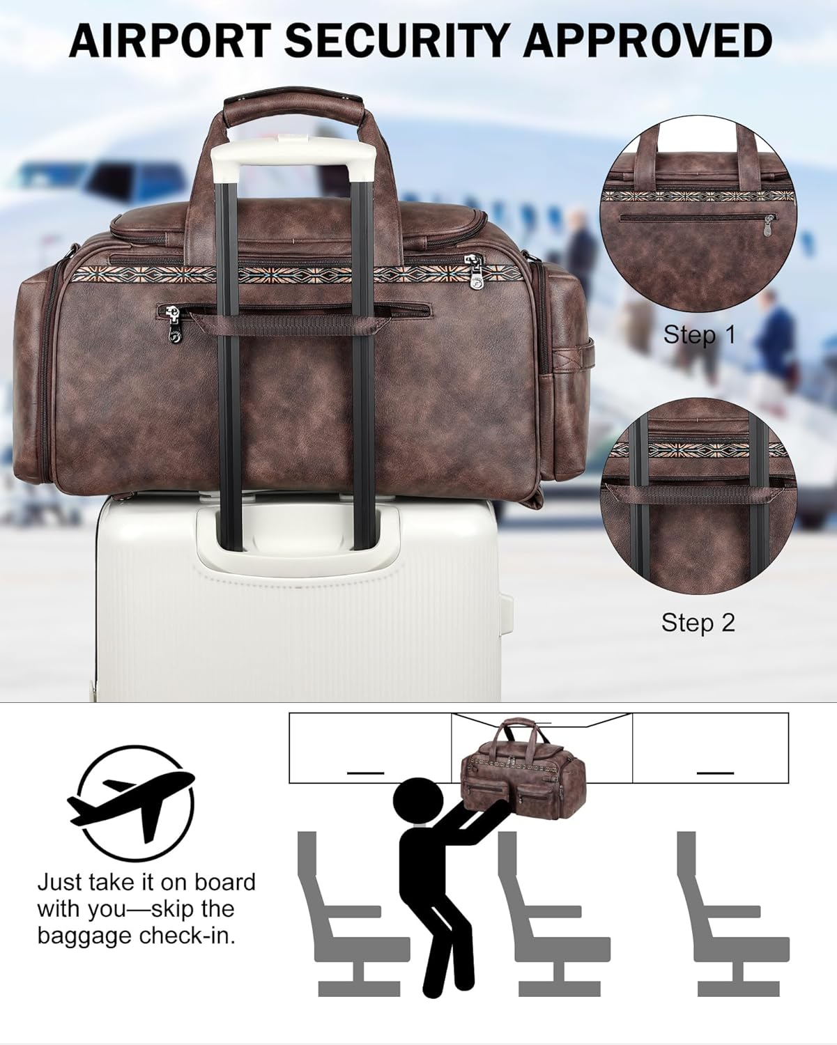 FADEON Duffle Bag for Women, Large Convertible Carry on Overnight Backpack, Designer Leather Mens Weekend Bags for Travel