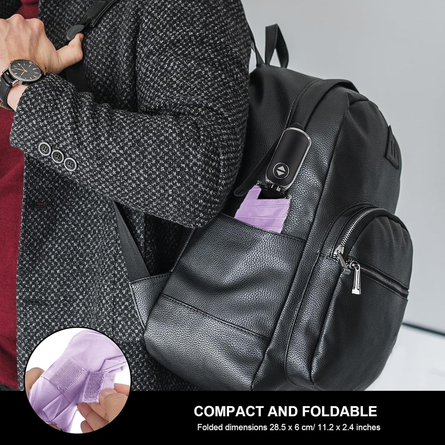 LEAGERA Compact Travel Umbrella for Purse - Flat Handle, Waterproof for Light Rain