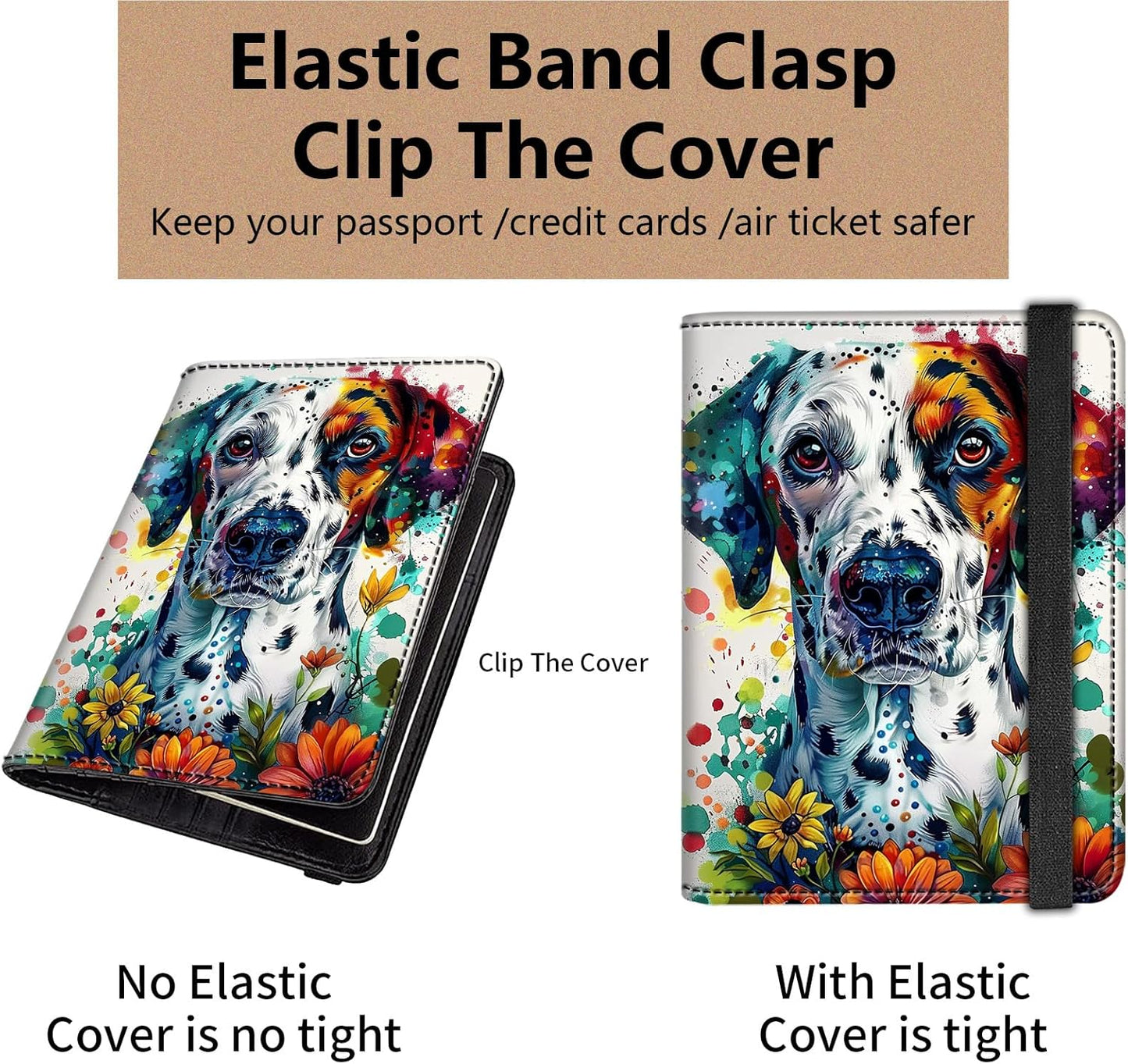 Passport and Vaccine Card Holder Cover Combo,Travel Passport Holder Wallet with RFID Blocking, Leather Vaccine Card Slot Passport Cover Case for Women & Men,Dalmatian Dog with Flowers