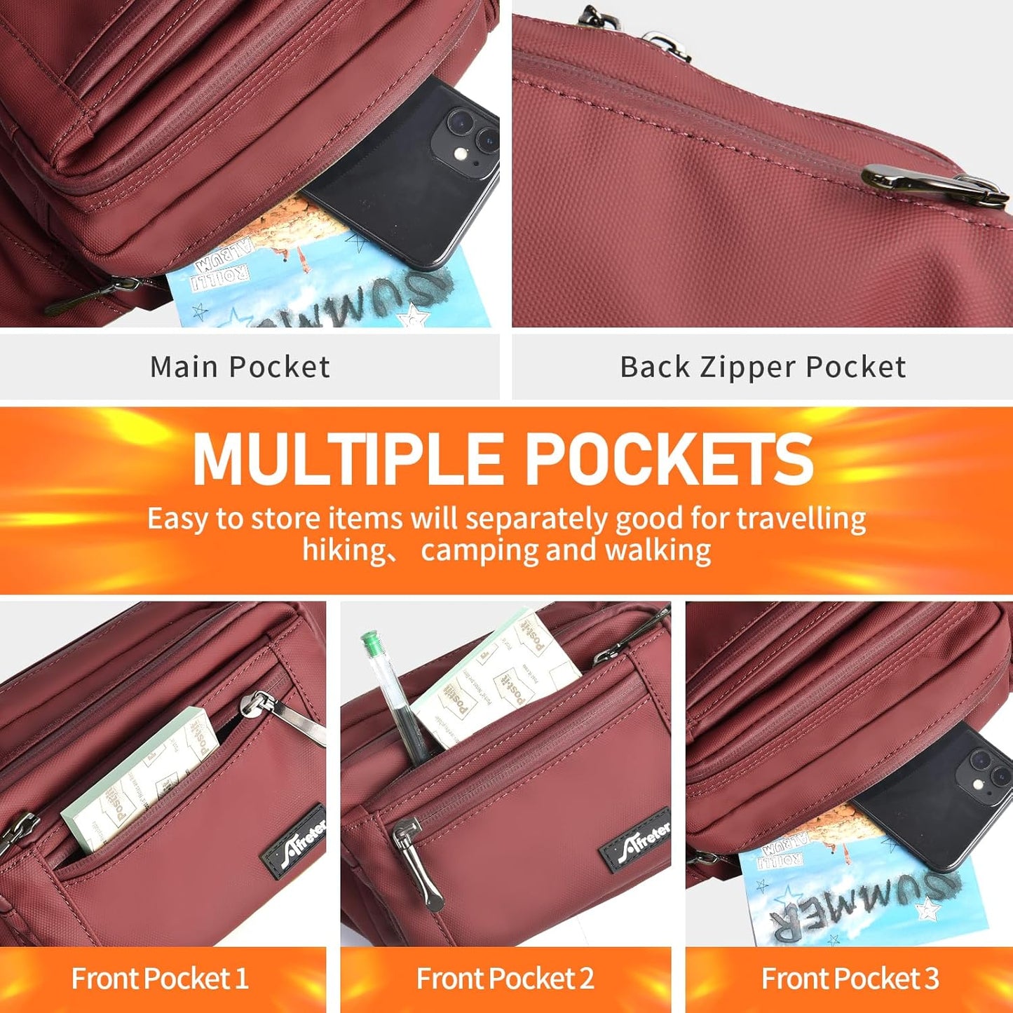 Waist Pack Bag Fanny Pack for Men&Women Hip Bum Bag with Adjustable Strap for Outdoors Workout Traveling Casual Running Hiking Cycling (Wine Red)