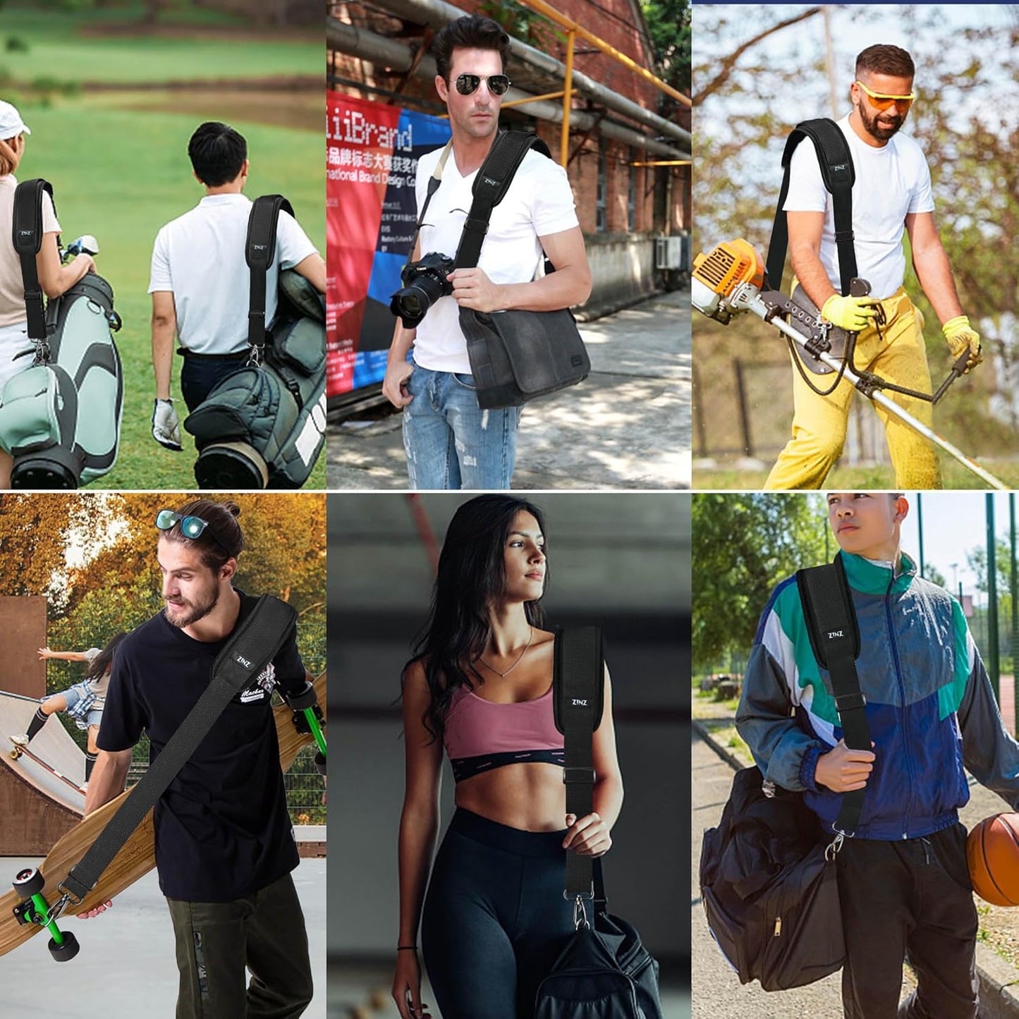 ZINZ Shoulder Strap 59 Inch Universal Bag Strap with Ultra-thick Fixed Breathable Pad, Adjustable Heavy-duty Shoulder Strap for Laptop, Camera, Gym Bag and More - Black