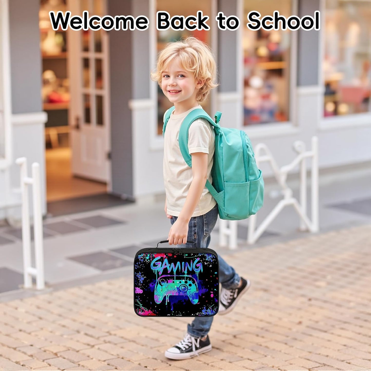 Gamer Lunch Box for Boys, Insulated Reusable Video Game Lunch Bag Portable Waterproof Leakproof Gaming Lunch Tote Bag Game boy Lunch Box for School Picnic Travel Back to School Gifts