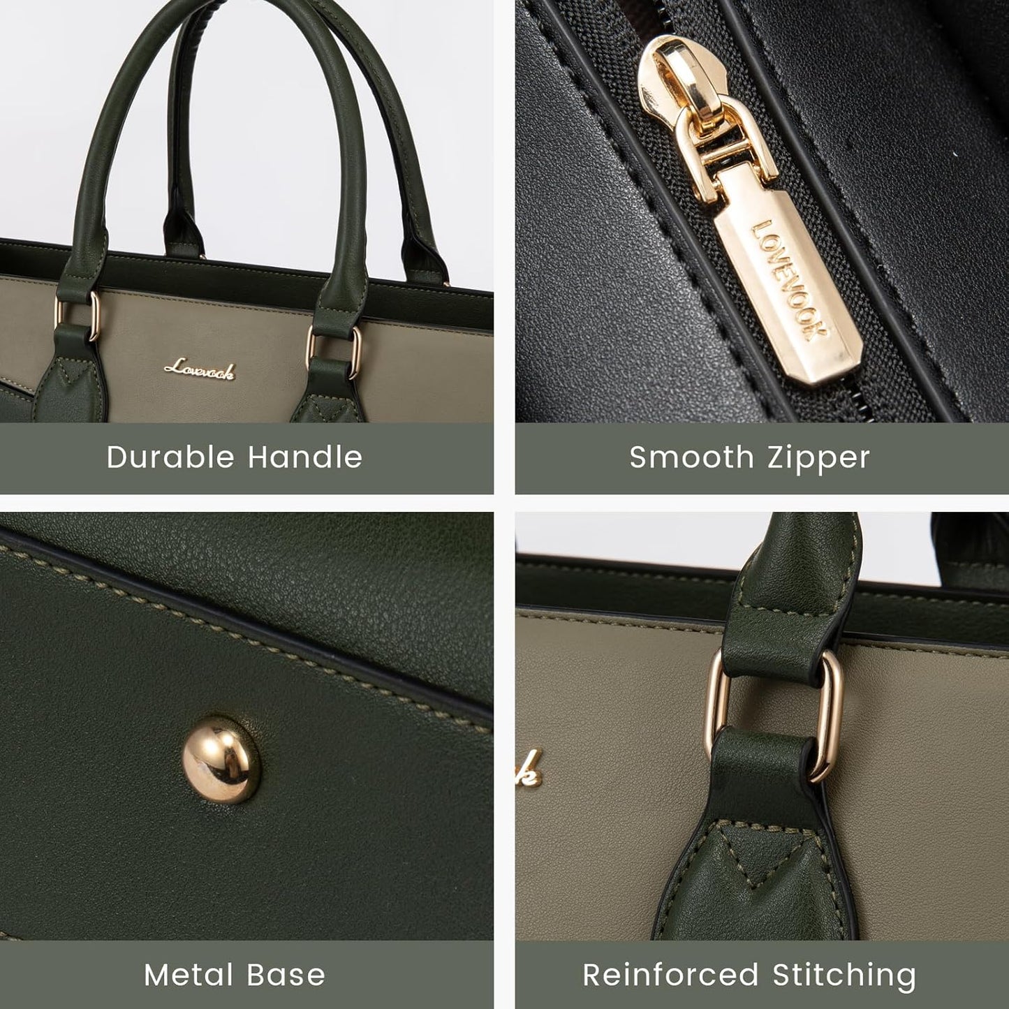 LOVEVOOK Laptop Bag for Women,17 lnch Waterproof Lightweight Leather Tote Bag,Professional Business Office Work Bags with Clutch Purse,Large Capacity Computer Shoulder Handbag,Green-Green-White