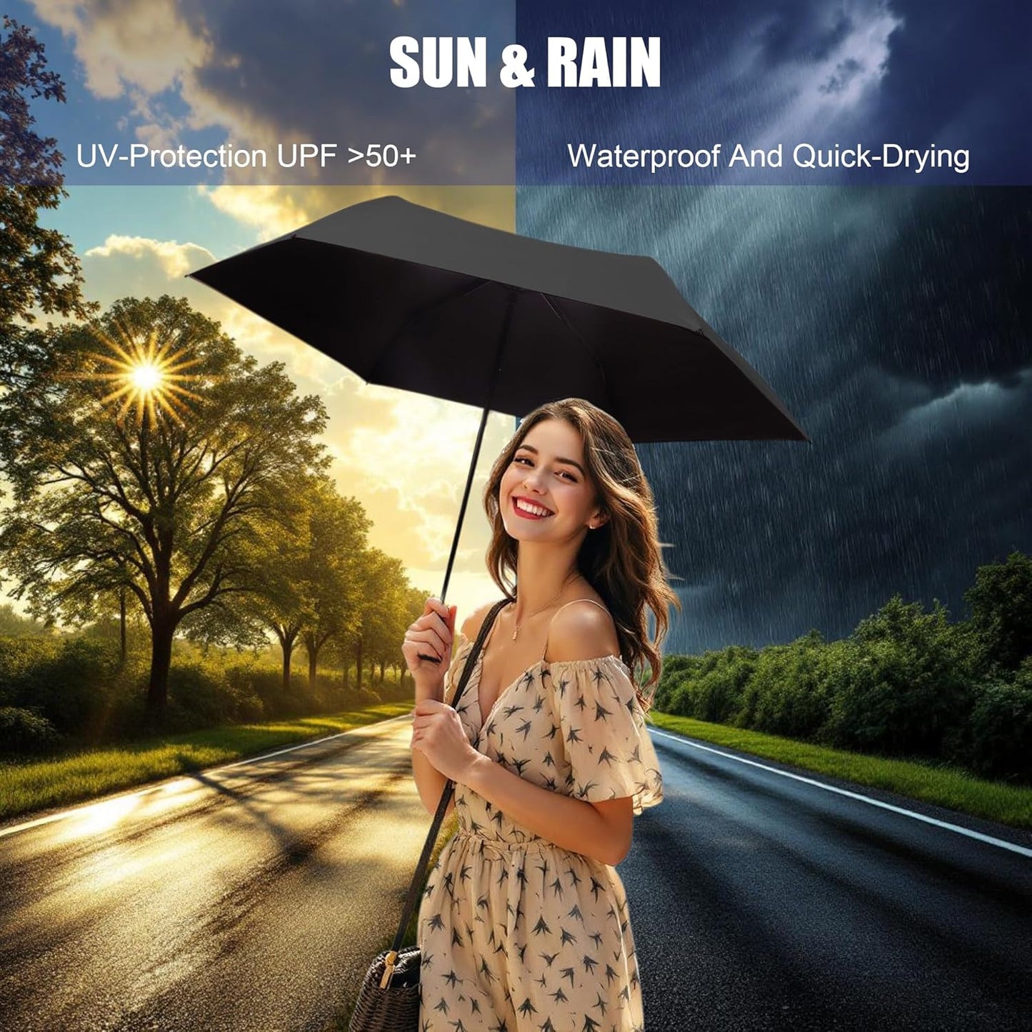 SoulRain 42" Travel Sun & rain Umbrella, Lightweight Windproof Umbrella, Portable Lightweight Compact Parasol with 99% UV Protection for women and men