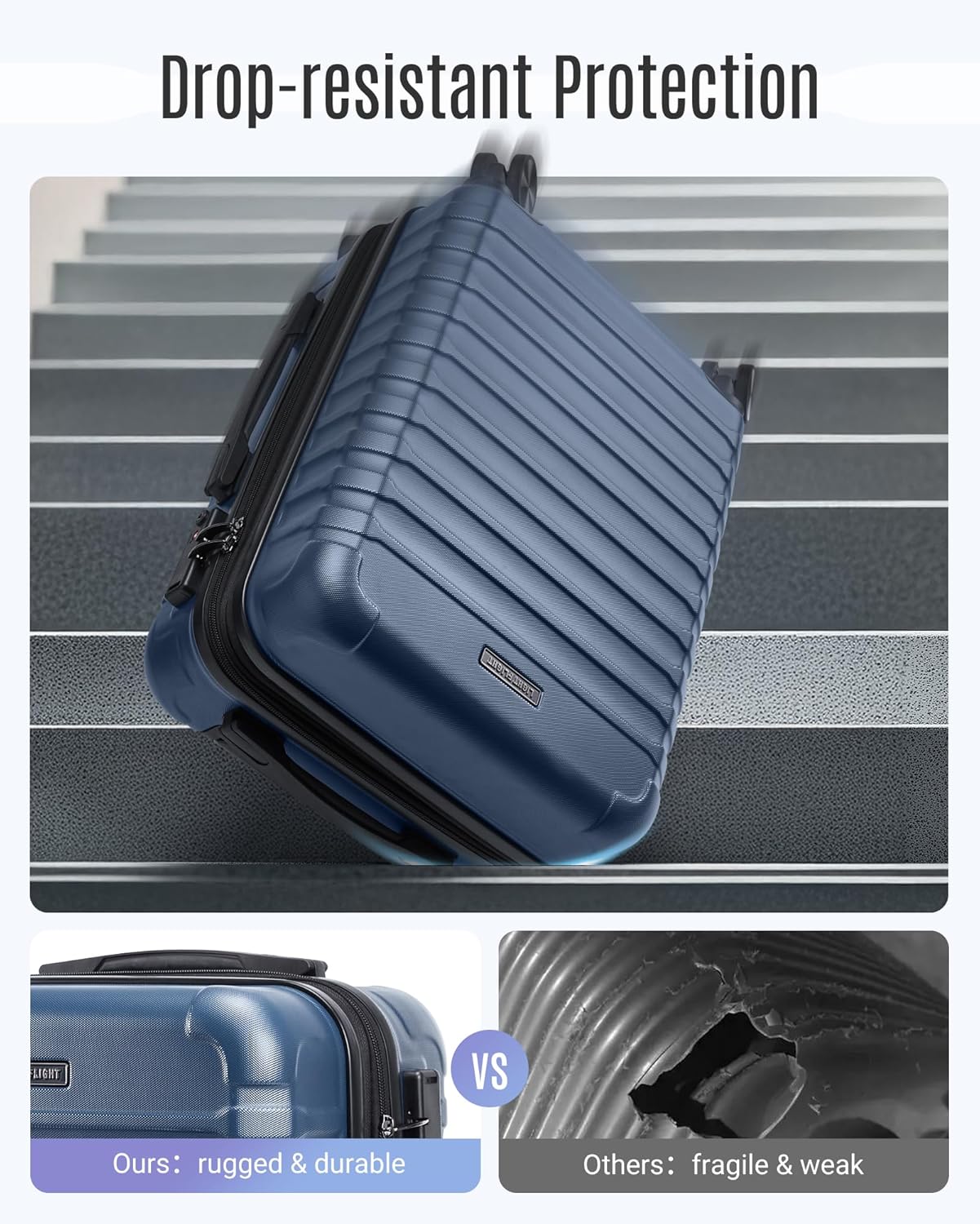 LIGHT FLIGHT Carry On Luggage 22x14x9 Airline Approved, Carry On Suitcases with Wheels, Expandable Hardside Lightweight Rolling Travel Luggage with TSA Lock 20 Inch Carryon, Royal Blue