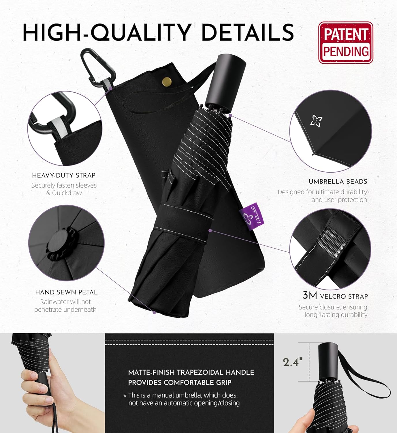 Windproof Travel Mini Umbrella - Manual Open Close with No Rebound for Seniors & Kids, Small