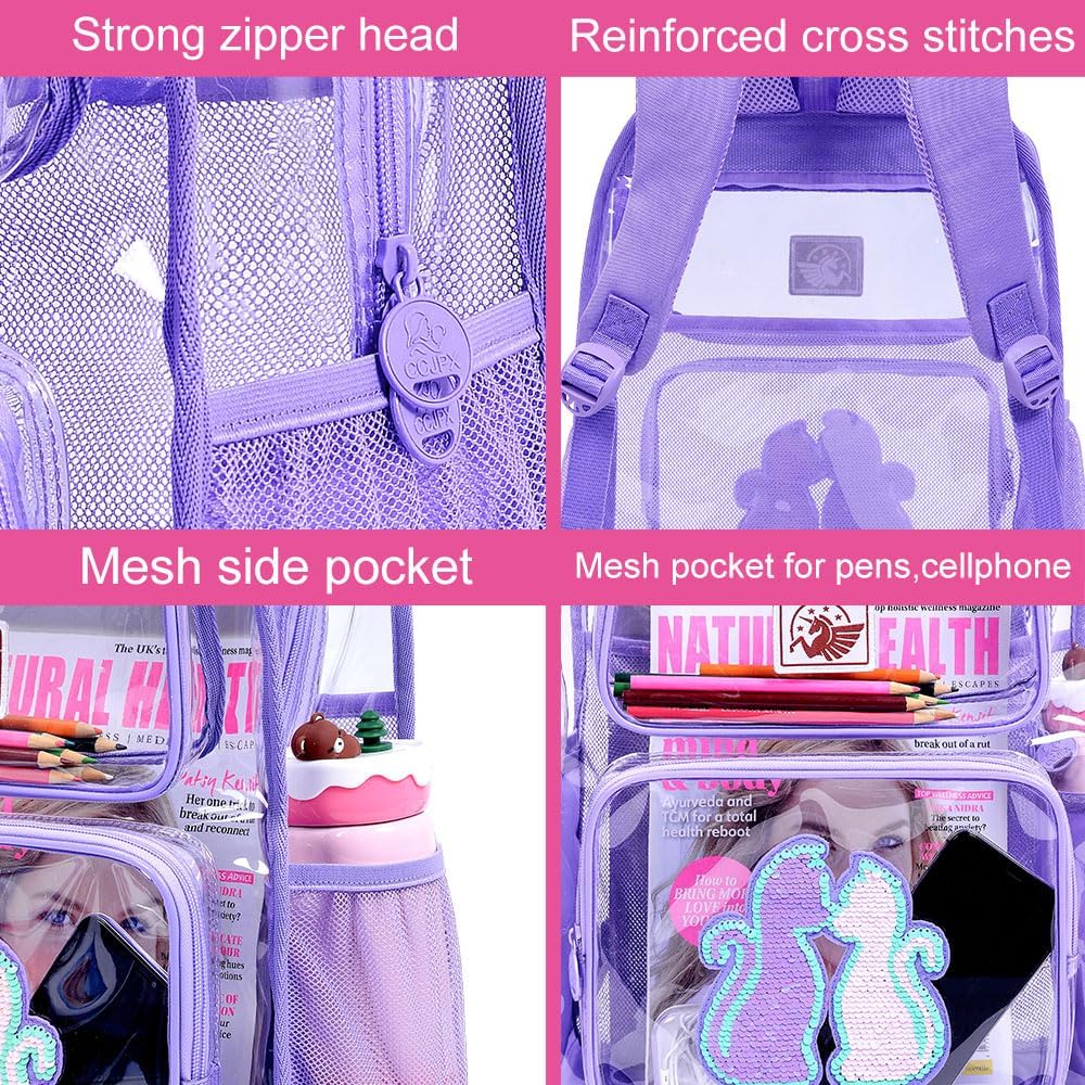Clear Backpack for Girls and Boys, Kids Transparent Bookbag, 3PCS Cute See Through School Bag for Elementary Prechool