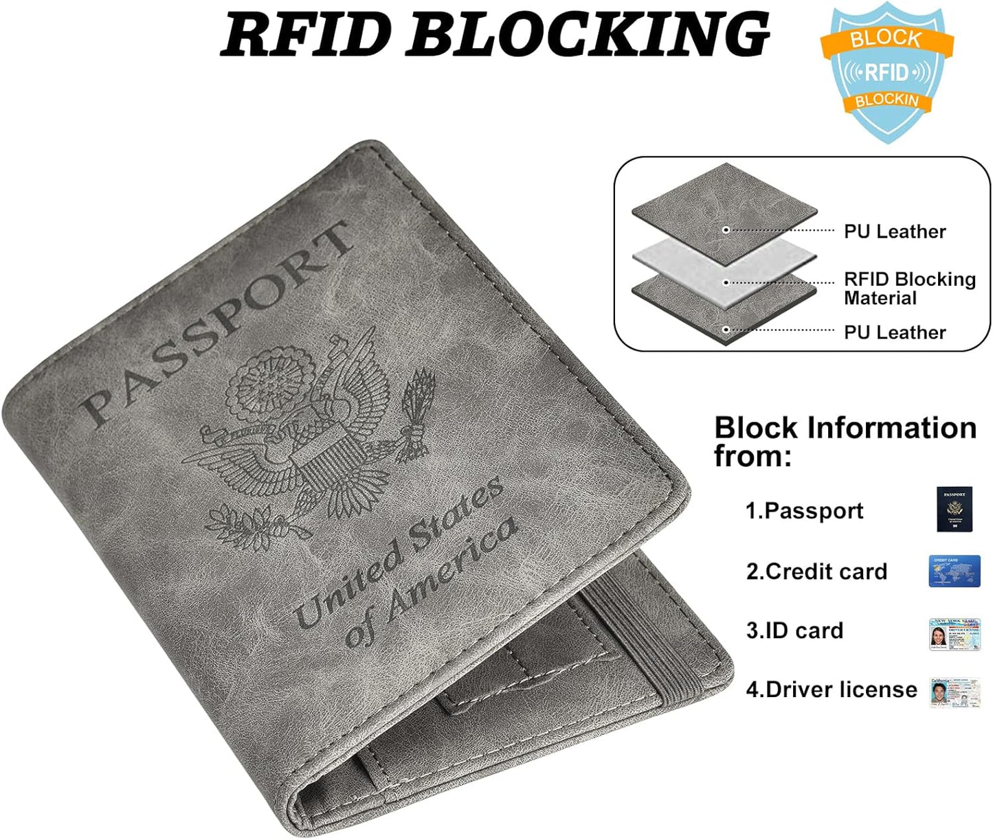 HerriaT Passport and Vaccine Card Holder Combo,Cover Case with CDC Vaccination Card Slot, Leather Travel Documents Organizer Protector, with RFID Blocking, for Women and Men