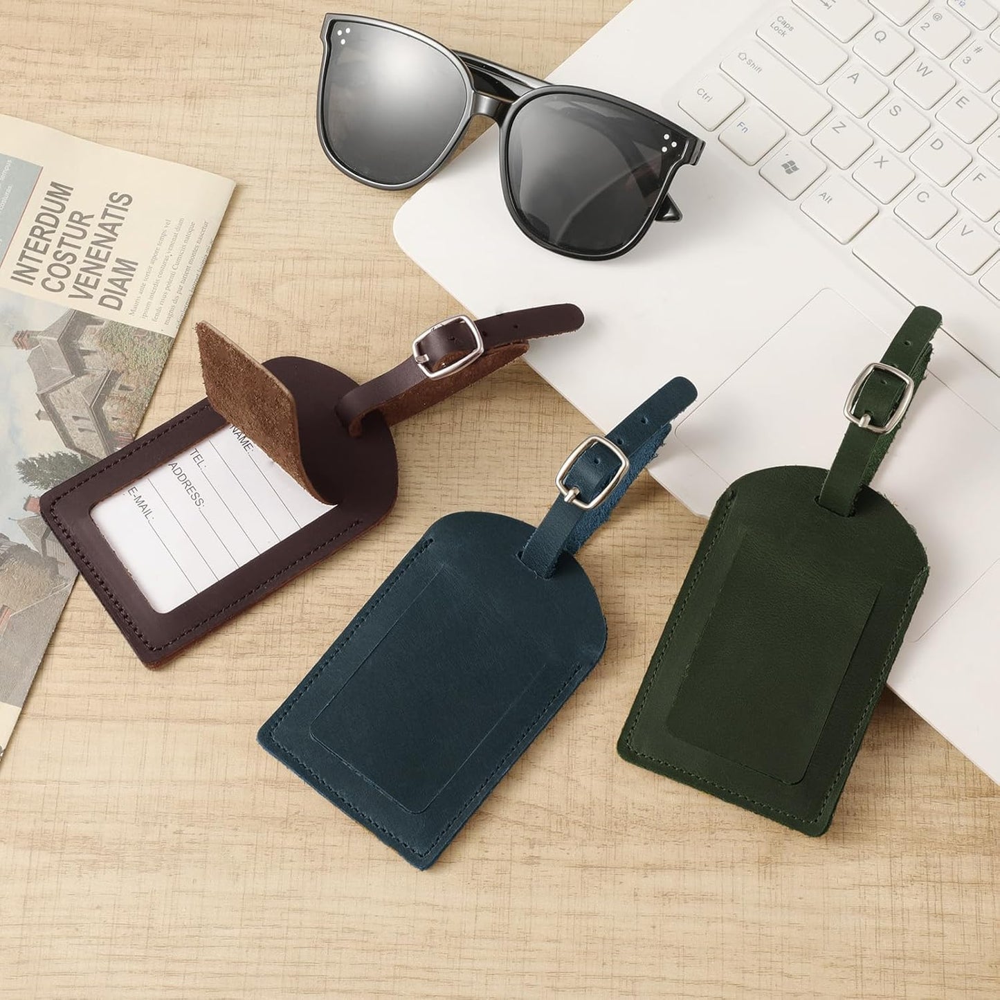 Ringsun Genuine Leather Luggage Tag for Suitcases ID Tags Bag Tags for Luggage (6 Pack)