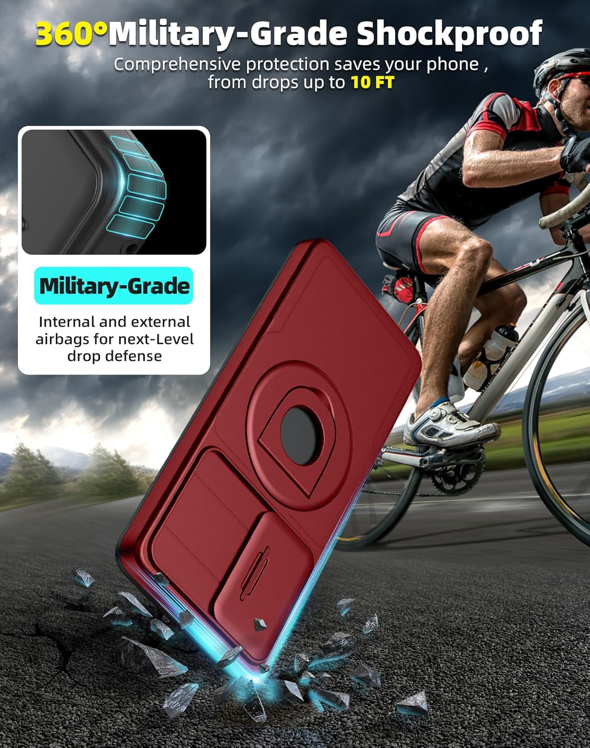 for Samsung Galaxy S21 Ultra Case Magnetic Compatible with MagSafe Wireless Charging,with Screen Protector,Built-in Stand Ring+Camera Cover Anti-Scratch Shockproof Heavy Duty Protection Red