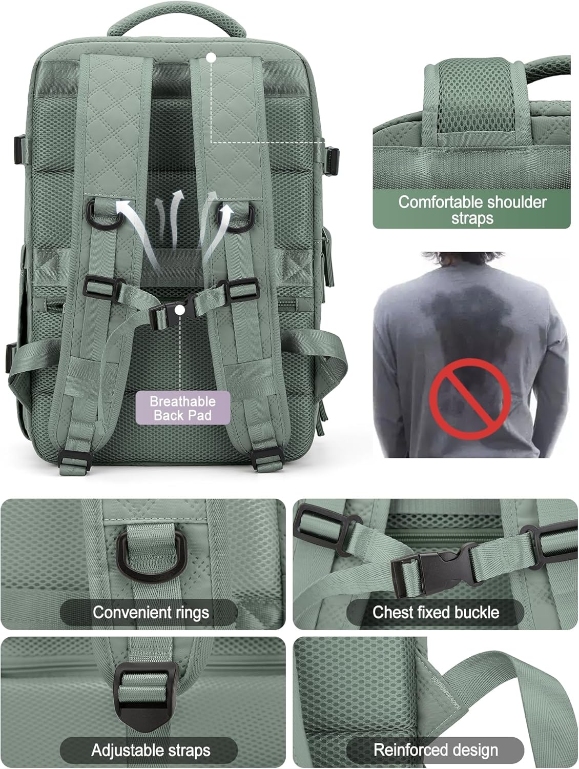 VGCUB Large Travel Backpack for Women Men, Carry on Backpack Airline Approved Gym Backpack Waterproof Business Laptop Daypack,Army Green