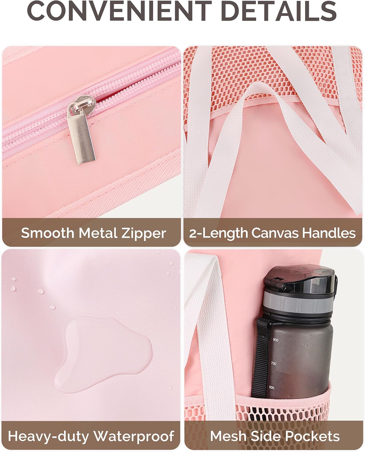 HOMESPON Beach Bag Large Waterproof Sandproof Foldable Tote for Women with Zipper Mesh Pockets for Pool Swim Travel Everyday