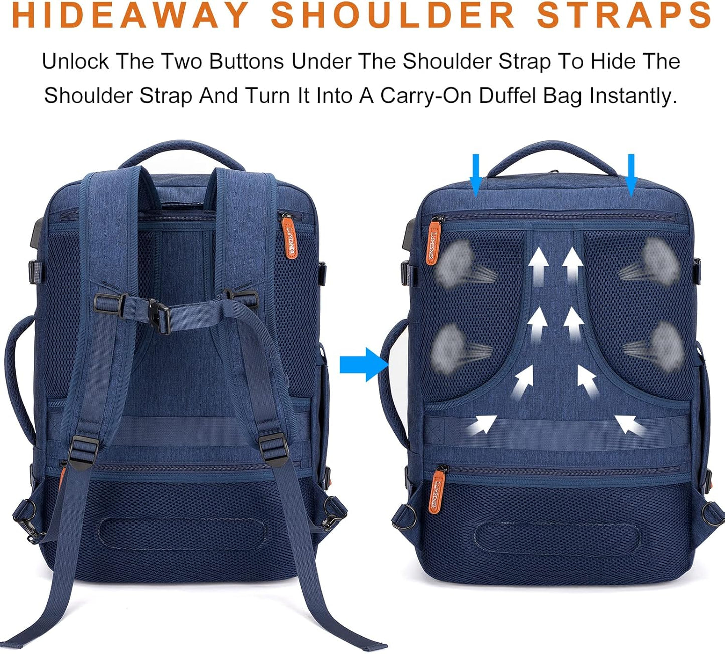 Lumesner Carry on Travel Backpacks, Extra Large 40L Flight Approved for Men & Women,Expandable Suitcase backpack (Blue (Backpack With 4 Packing Cubes))