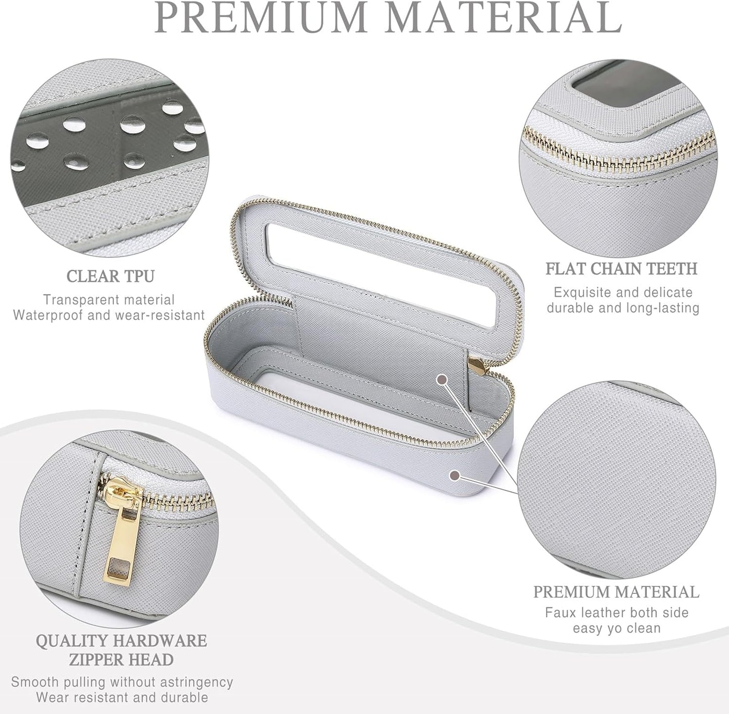 Clear Travel Makeup Bag with Brush Case Portable Transparent Cosmetic Bag and Toiletry Bag Waterproof Makeup Organizer with Zipper Car Essential for Women (Gray, M+Slim)