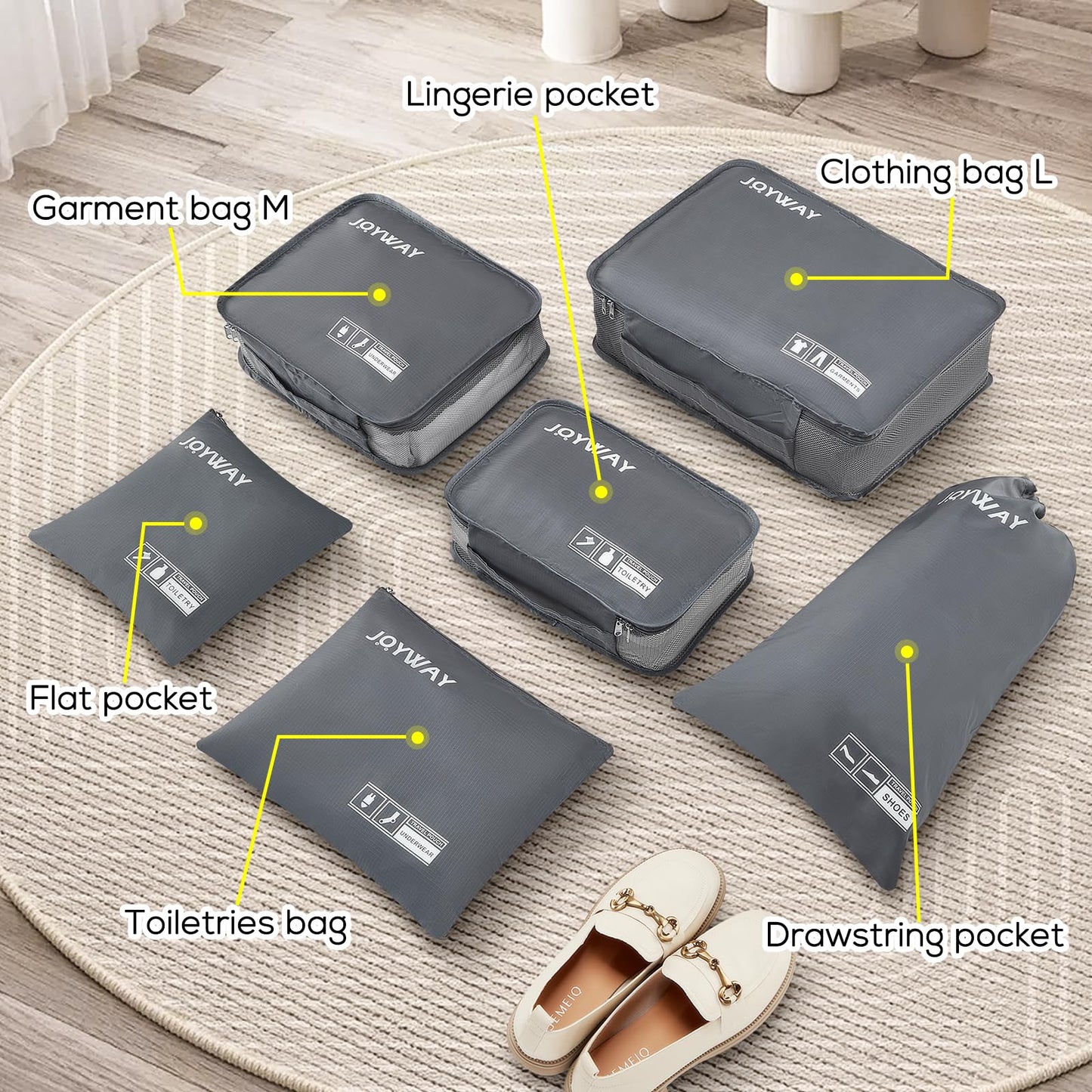 Joyway 6 Set Packing Cubes for Travel, Lightweight Luggage Organizer Bags for Suitcases, Travel