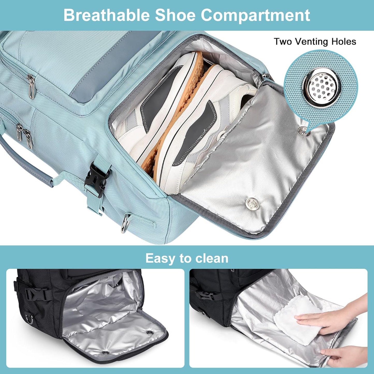 PIJUSHI Carry on Travel Backpack for Women Convertible Duffel Bag Backpack Large Luggage Rucksack Fit 16 Inch Laptop(PE039 Blue)