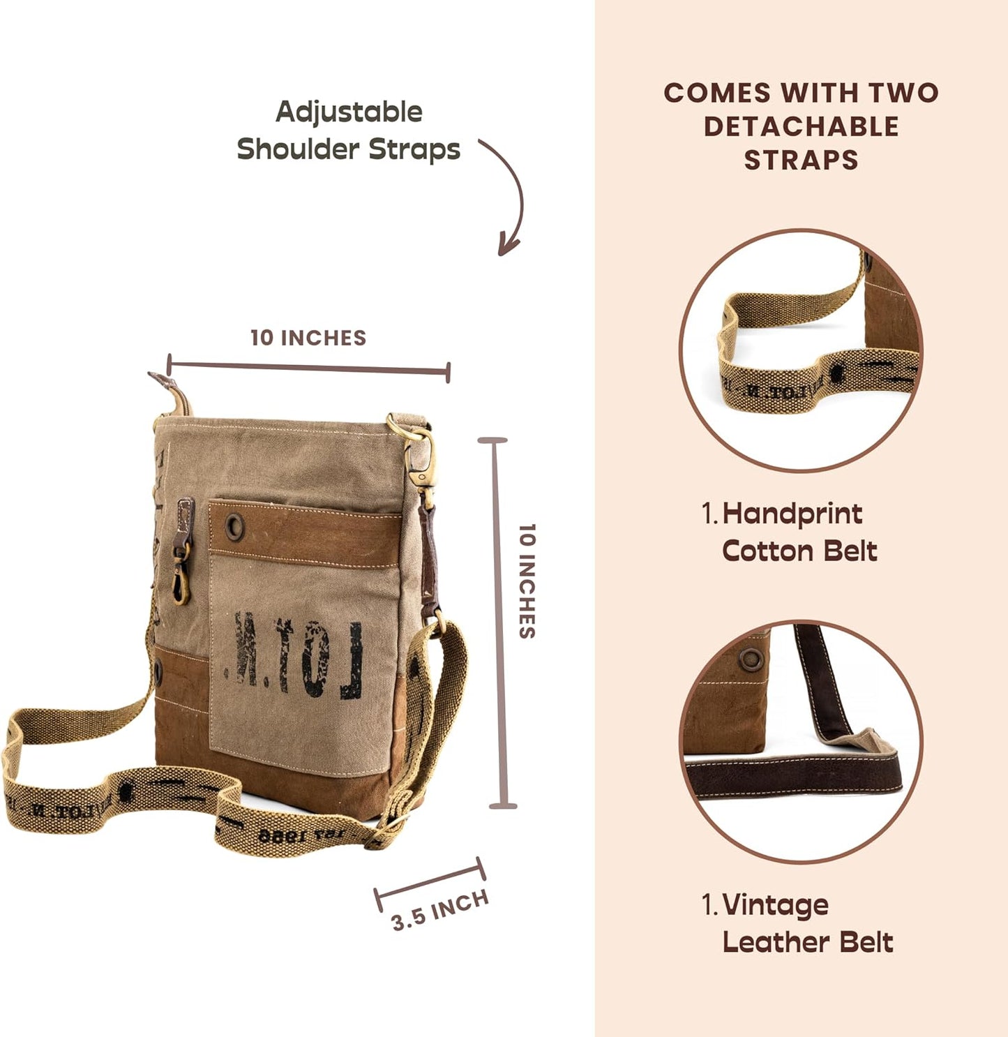 3B SHOUZO Messenger and Shoulder Bag - Upcycled Vintage Canvas & Leather
