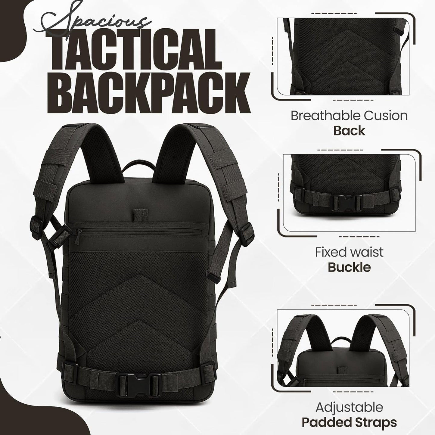 Rucking Backpack for Men, 45L Large Capacity Tactical Military Backpack with Molle Webbing, Durable 900D Oxford Hiking Camping Rucksack