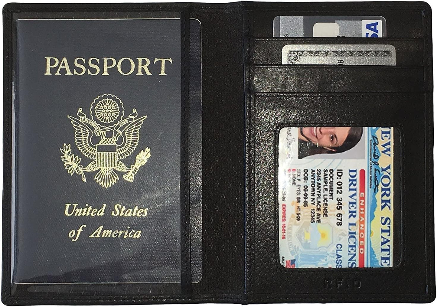 Personalized Monogrammed Black Leather RFID Passport Wallet and Luggage Tag