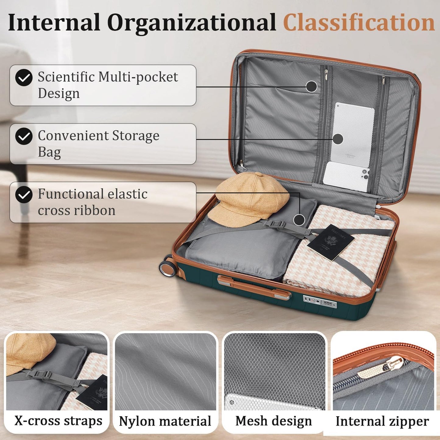 4-Piece Expandable Hardshell Luggage Set with TSA Lock (14/20/24/28) - Lightweight PP Suitcases, 360° Silent Spinner Wheels and Durable 100LB Handle for Air Travel (D# Army Green)