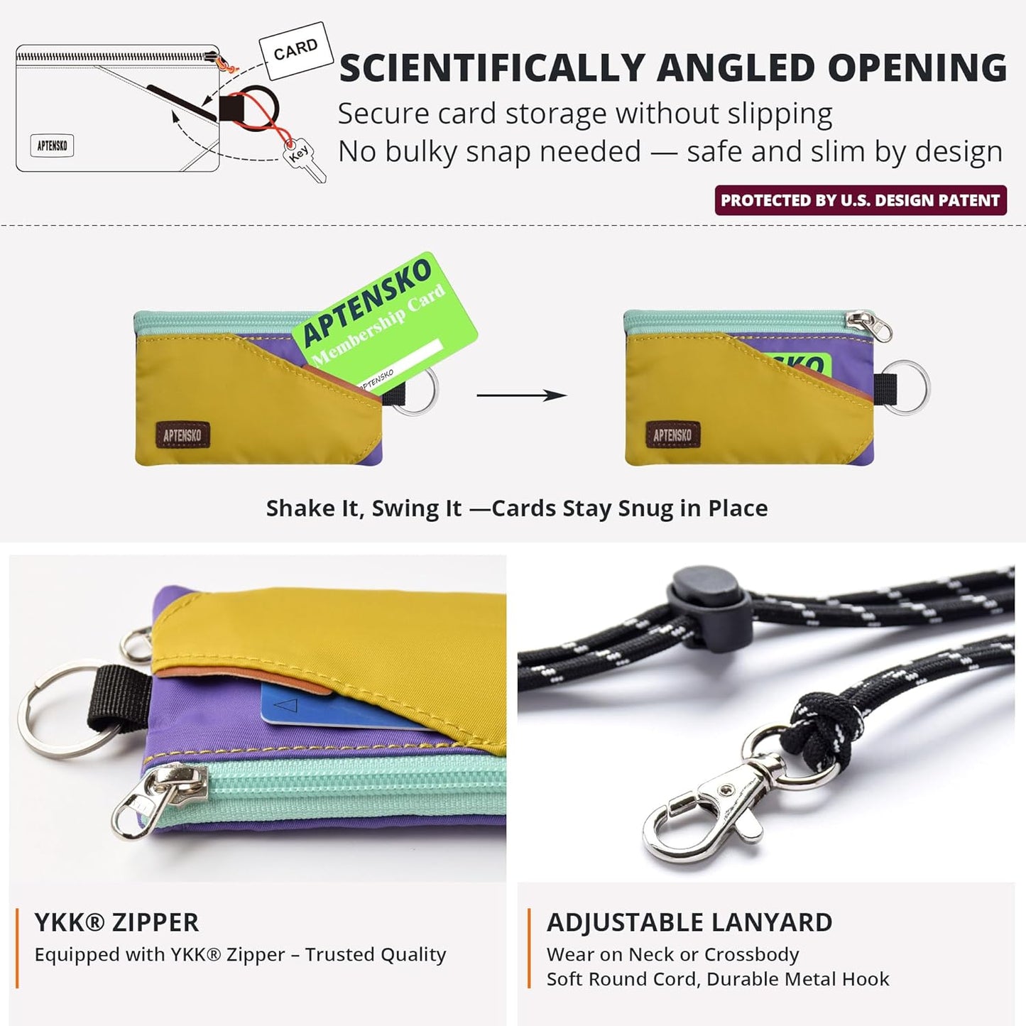 RFID Travel Wallet with Adjustable Lanyard-Zipper Small Wallet with ID Card Holder, Keychain for