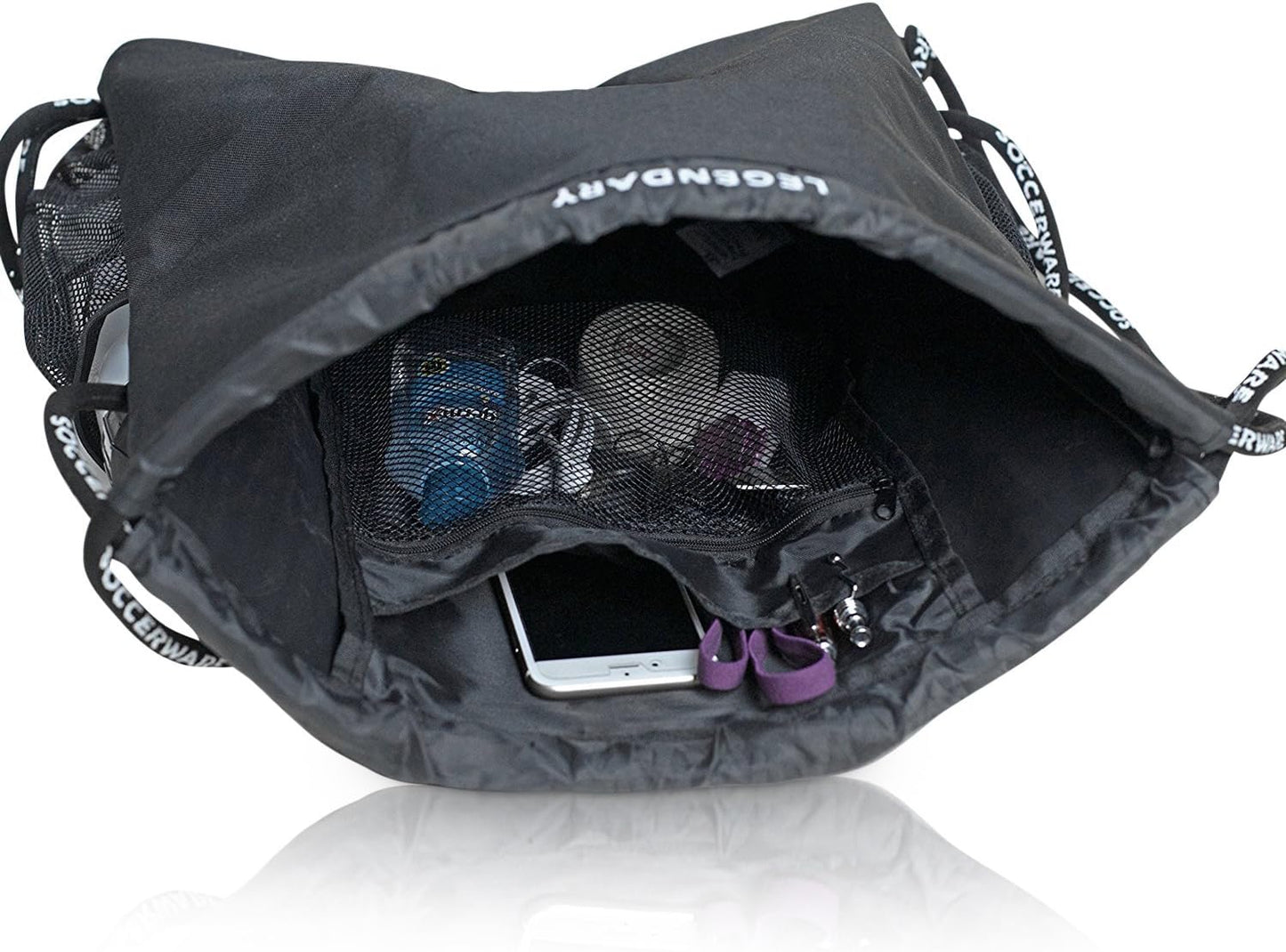 Soccerware Legendary Drawstring Gym Bag - Waterproof | For Sports & Workout Gear | XL Capacity | Heavy-Duty Sackpack Backpack
