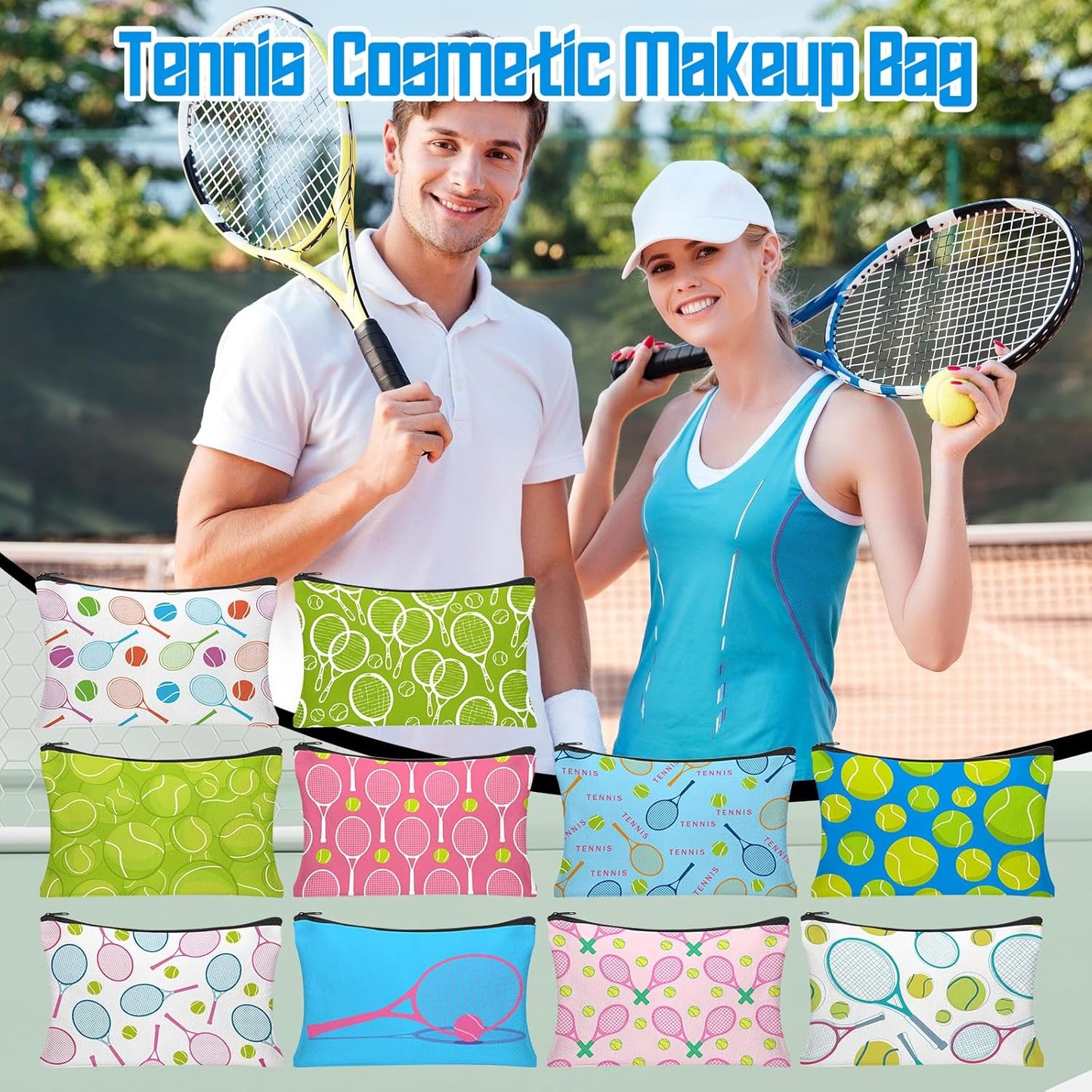 30Pcs Tennis Makeup Bag Tennis Gifts for Women Canvas Cosmetic Bags with Zipper Inspirational Travel Toiletry Pouch Tennis Accessories for Sports Lover Players Coach Christmas Team Gift
