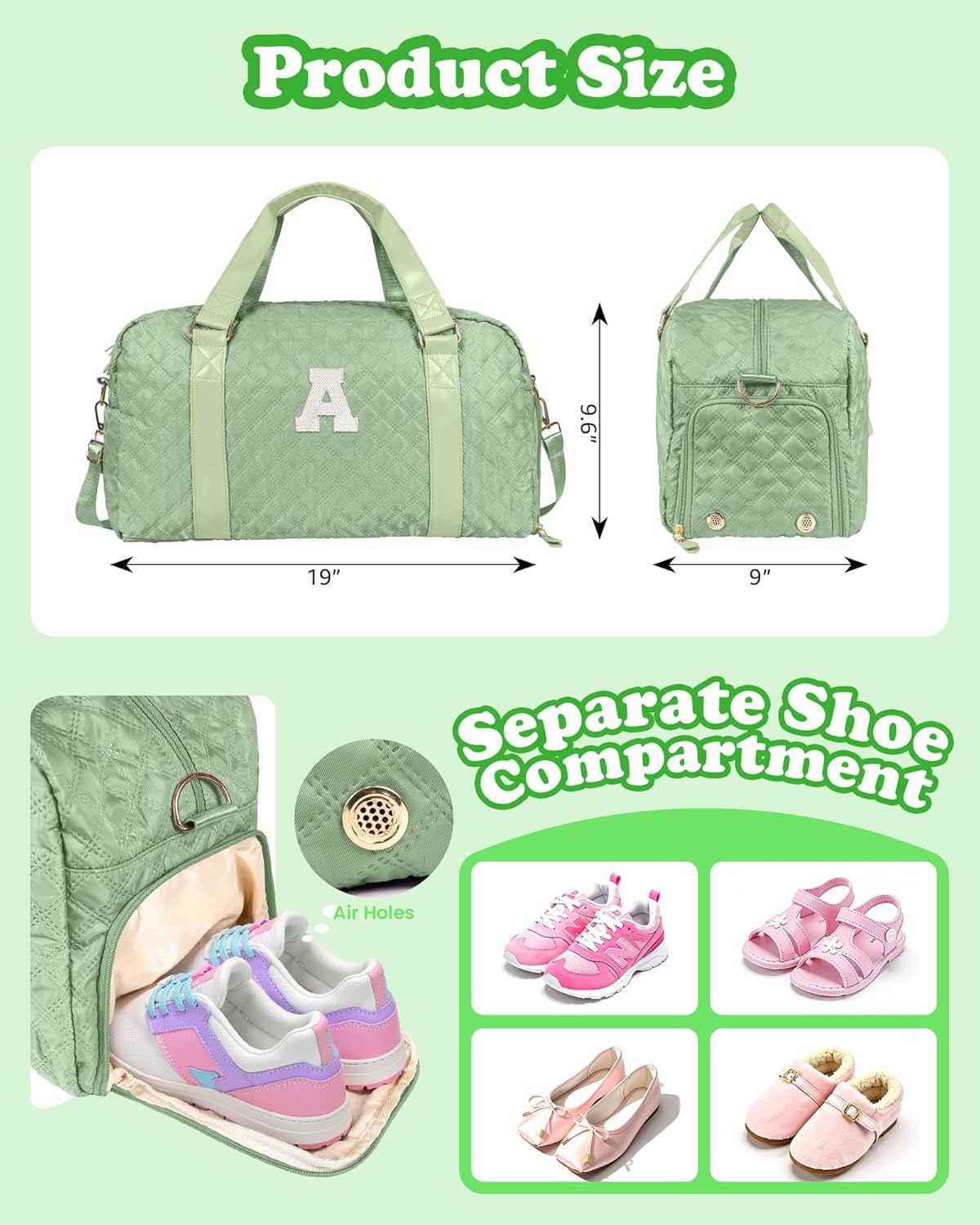 Monogram Duffle Bag Women Girls Gift: Initial Overnight bags, Dance Cheer bag Sports for Girl, Kid Gymnastics Bags, Birthday Gifts for Women Girls Kids Teens Mom Teacher