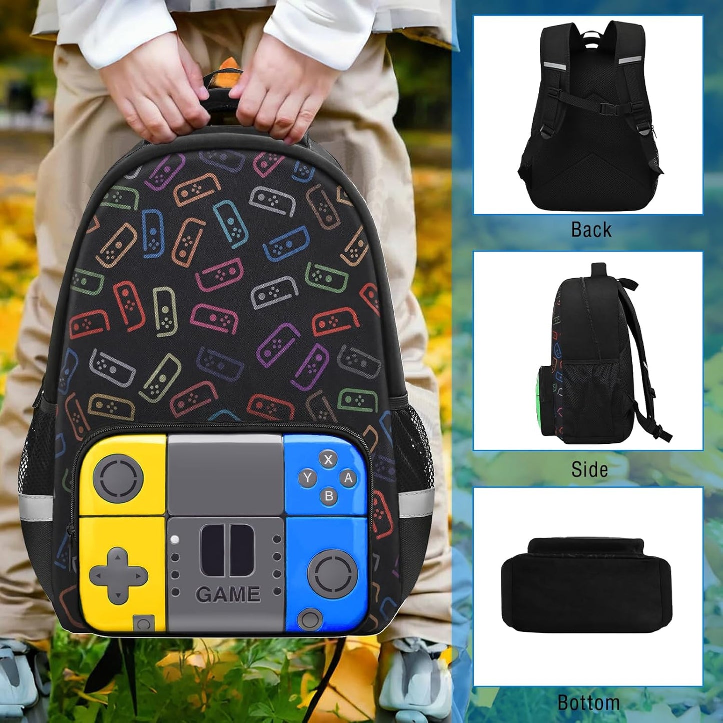 Boys Backpack for School,Gamer Backpack for Boys Kids,Boy Bookbag for Elementary Middle School Student,Video Game Bookbag For Boy Kids Teen Age 6-14,17″