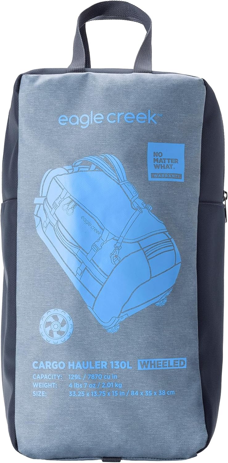 Eagle Creek Cargo Hauler Wheeled Duffel - Durable Duffel Bag for Travel - Easy Access Compartment - Deployable Backpack Straps - Lockable Zipper Opening - Glacier Blue - 130L