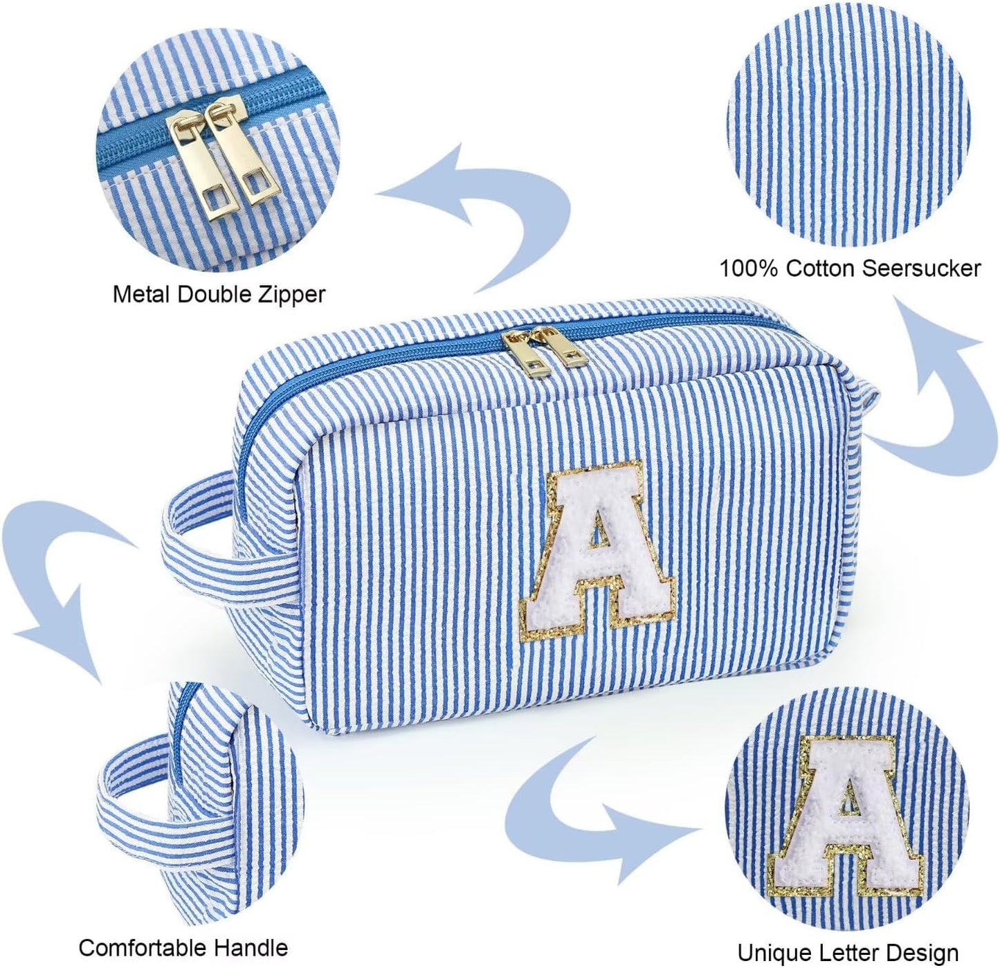 YOOLIFE Graduation Gifts for Girls Teen Girls - Monogrammed Initial Blue Makeup Bag, Graduation