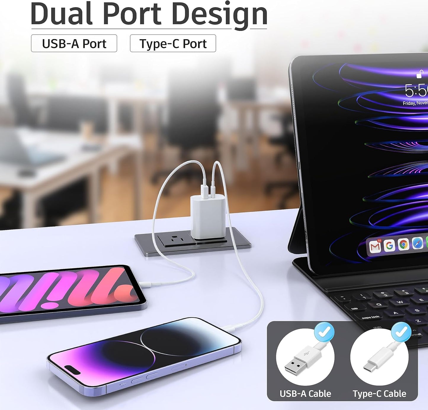 USB C Charger Block, 3Pack for iPhone Charger Block, 20W Dual Port PD+QC, Power Wall USB Adapter, Fast Type C Charging Plug for iPhone 17,16,15,14,13,12,11, Pro Max, XS, XR, X, Samsung Galaxy Phone