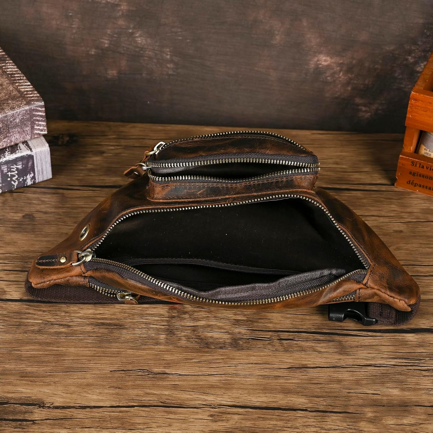 Thick Crazy Horse Leather Hiking Riding Travel Outdoor Belt Bag Fanny Waist Pack Small Phone Pouch For Men Women 380 (387 Brown)