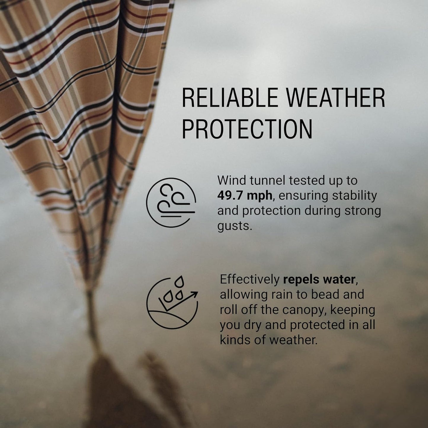 Knirps T.760 Stick Automatic Auto Open Rain Umbrella With Curved Handle - Windproof Travel Cane With Automatic Open Button - For Adults - 107cm Diameter