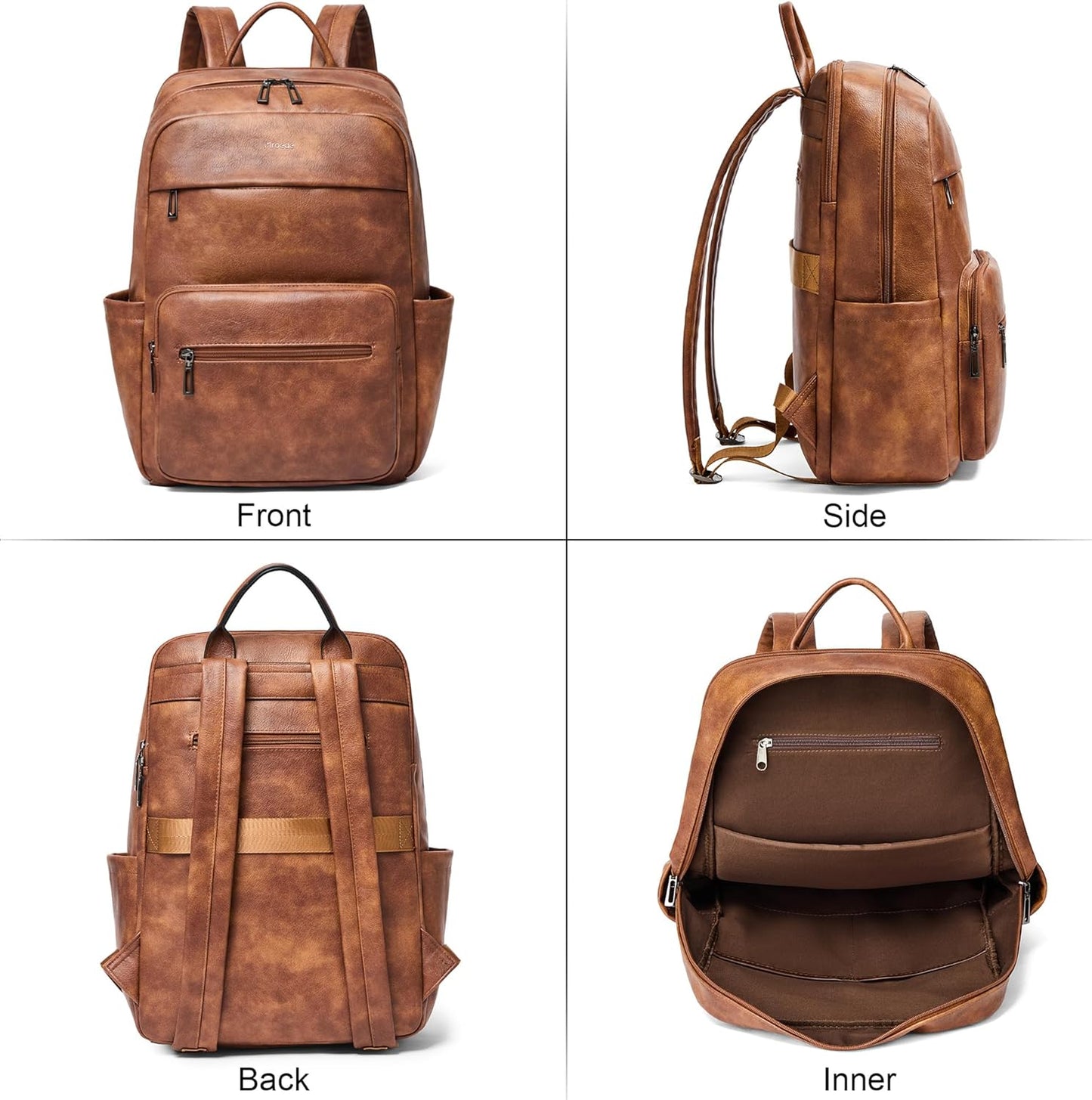 Leather Laptop Backpack for Women 15.6 Inch Laptop Travel Backpack Purse Casual Daypack with Laptop Compartment for College Work Nurse Business Weekender, Brown