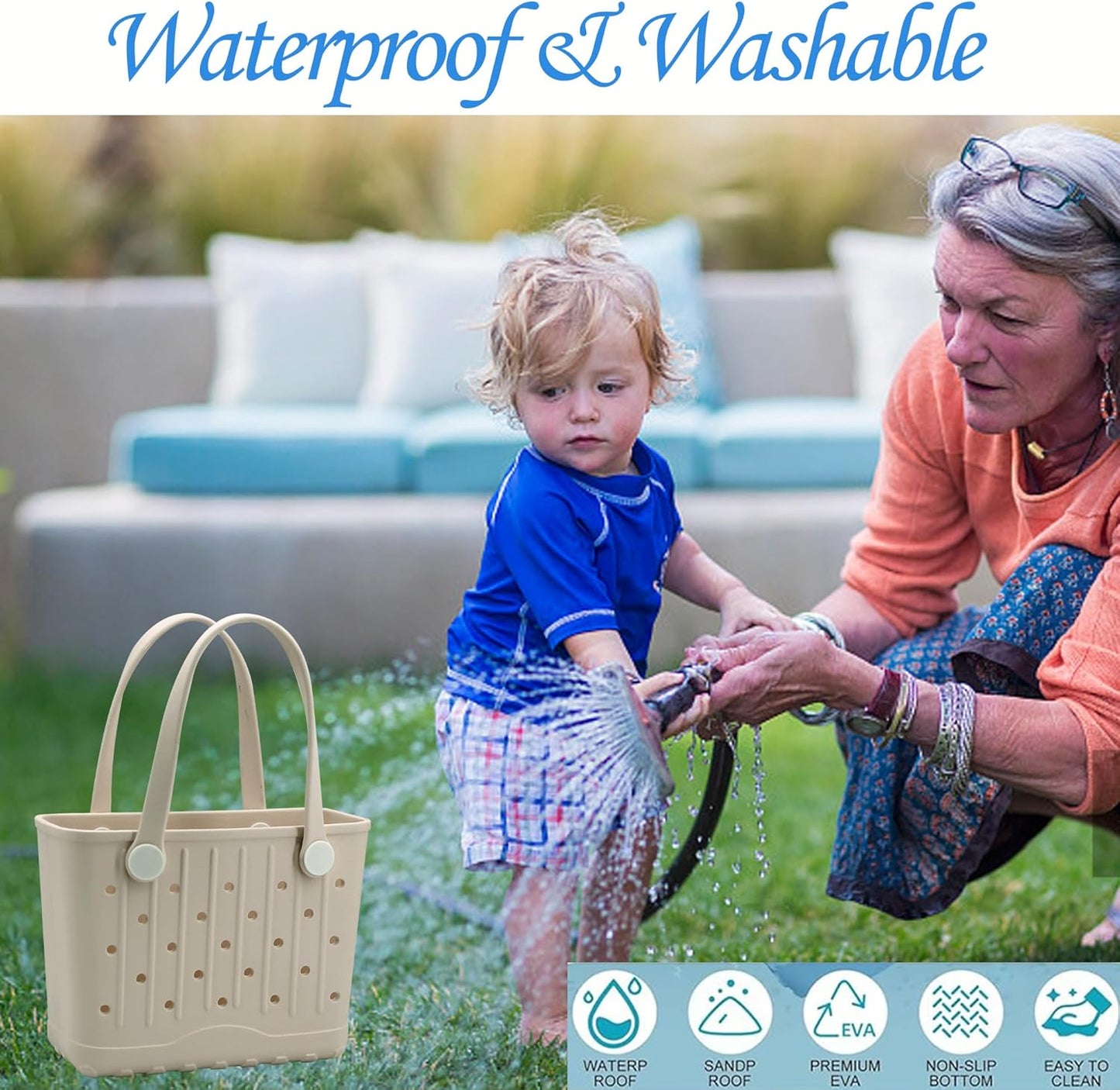 Rubber Tote Bag Small Beach Bag Waterproof Travel Bags Washable Tote Portable Open Handbag for