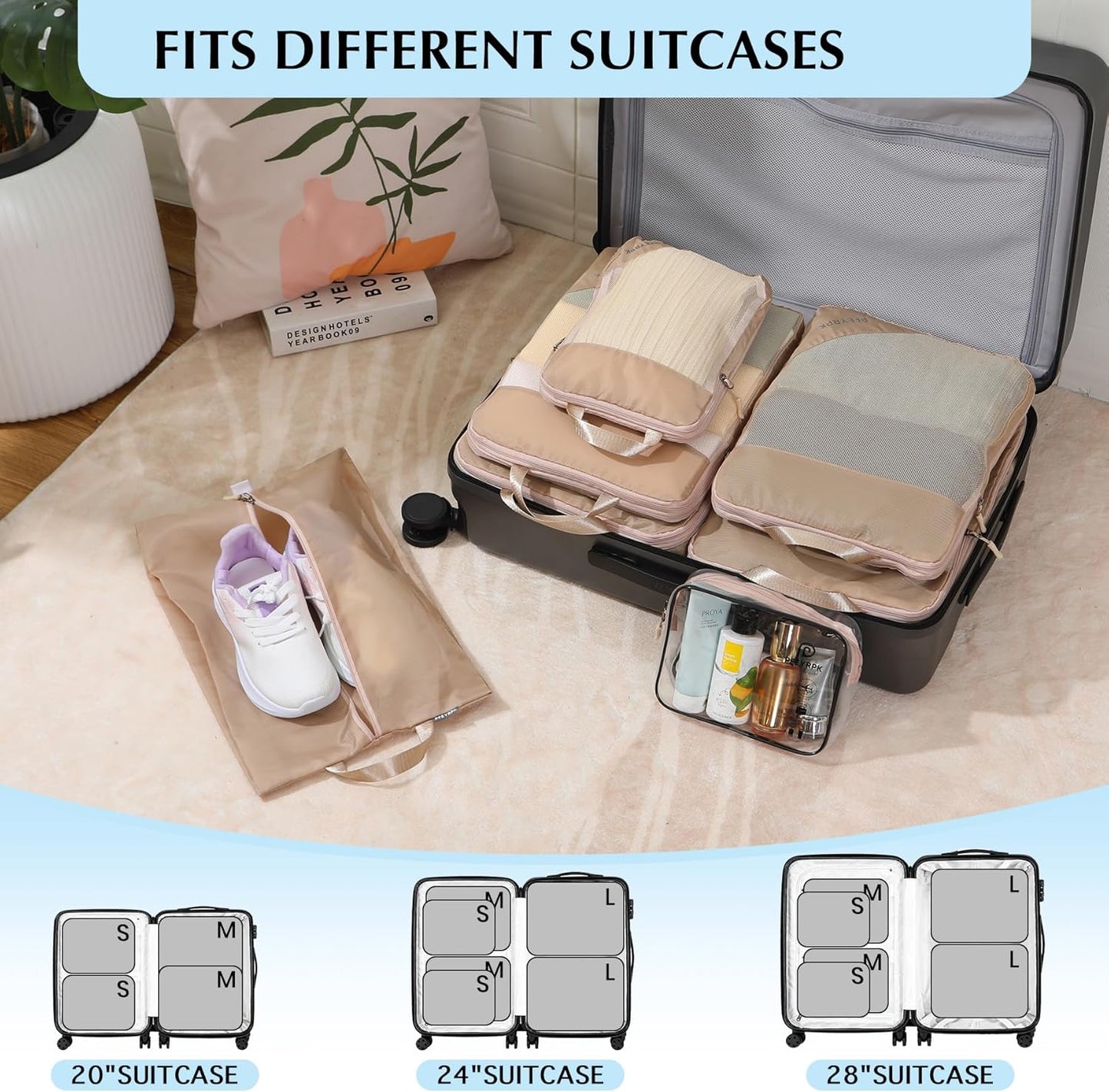 Lightweight Compression Packing Cubes for Suitcases, Compressible Expandable Travel Packing Organizer with Clear Toiletries and Backpack Bag, Travel Essentials for Carry on Luggage 7 Set