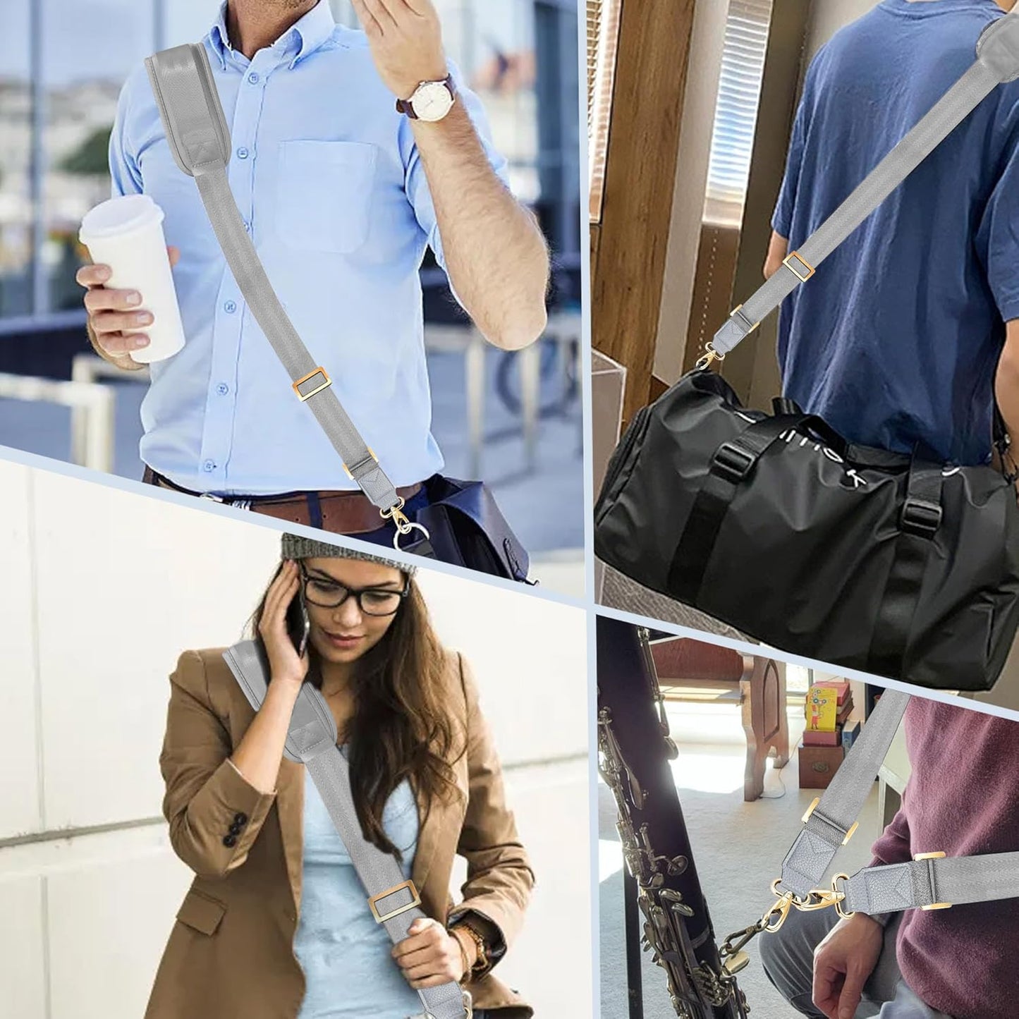 ZINZ 60" Universal Bag Strap with Ultra-Thick Fixed Breathable Pad Adjustable Heavy-Duty Shoulder Strap for Laptop Bag Crossbody Luggage Gym Bag Camera Bag and More -Gray