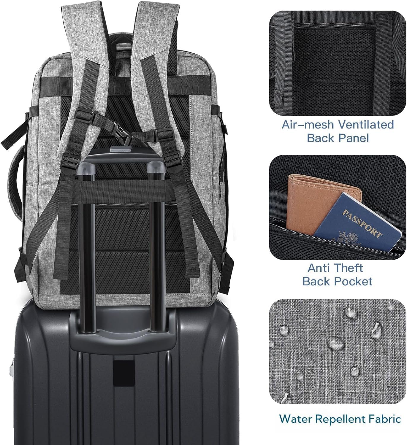 60L Backpack, Extra Large Travel Backpack for Men & Women, Expandable Big Capacity For Airplanes, Travel Gifts for Men Women, Fits 18.4 Inch Laptop, Luggage Suitcase Daypack Bag, Grey