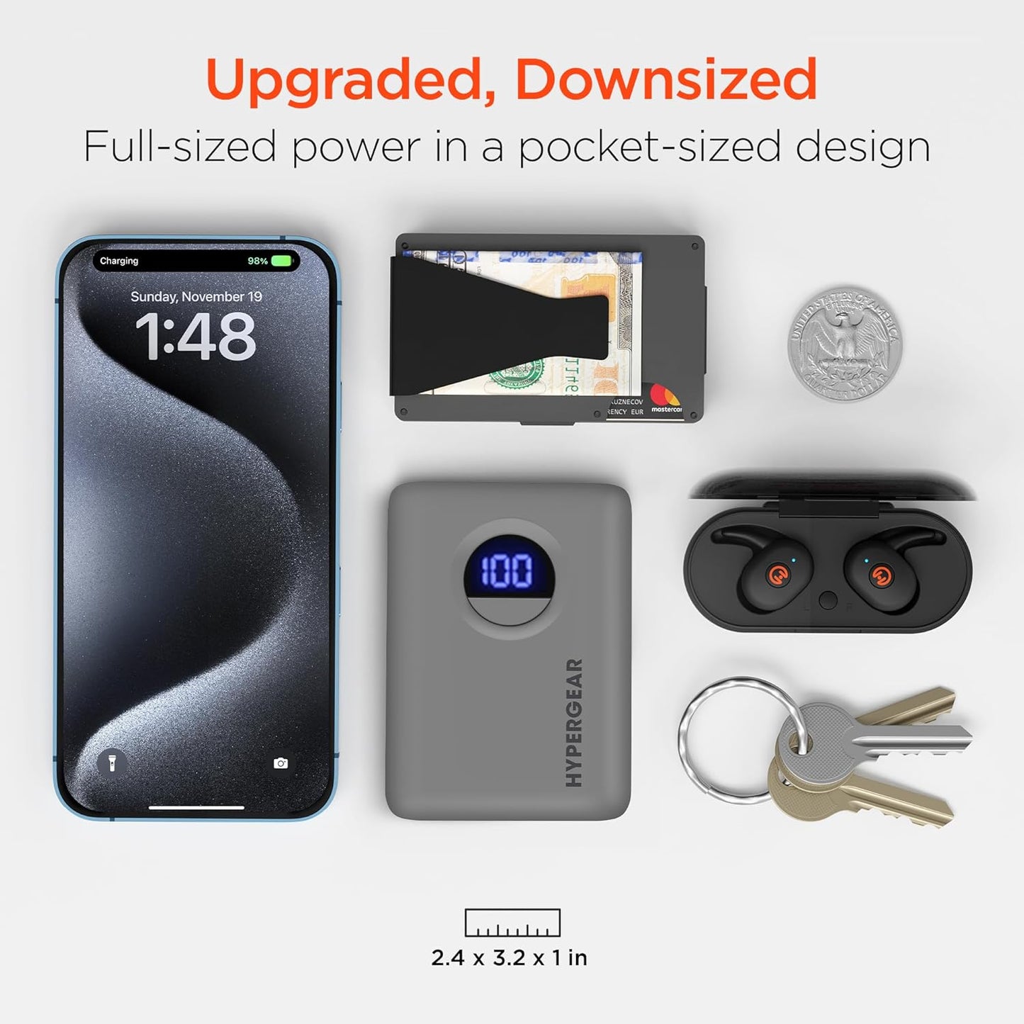 HyperGear Travel Portable Charger Power Bank Pro+, 10,000mAh, 20W USB-C PD Battery Pack Charger, Portable Power Bank Fast Charging Ports, LED Cell Phone Travel Battery Pack Powerbank for iPhone & More