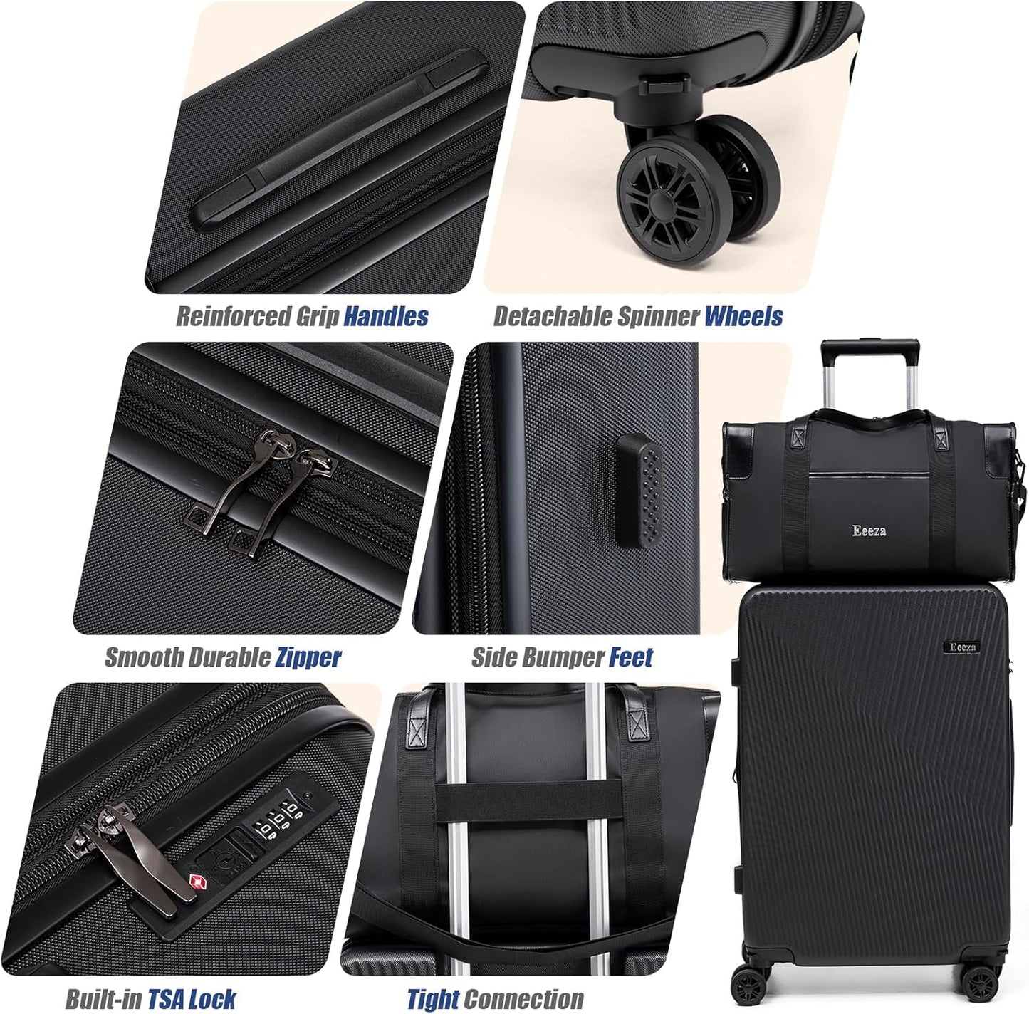 Expandable Carry on Luggage Sets,Suitcases with Detachable Wheels Hardshell 22x14x9 Airline Approved,Lightweight Luggage Set with TSA Lock,Carry on Suitcase