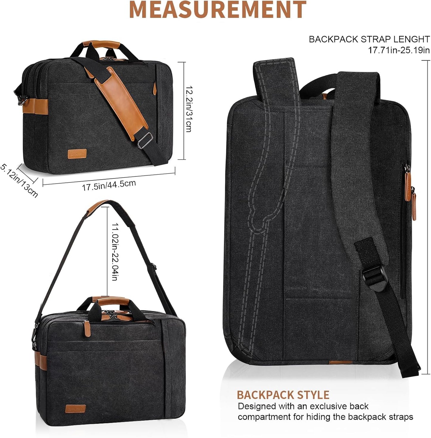 ESTARER Laptop Bag for Men 3 In 1, 17-17.3 Inch Computer Bag Laptop Backpack for