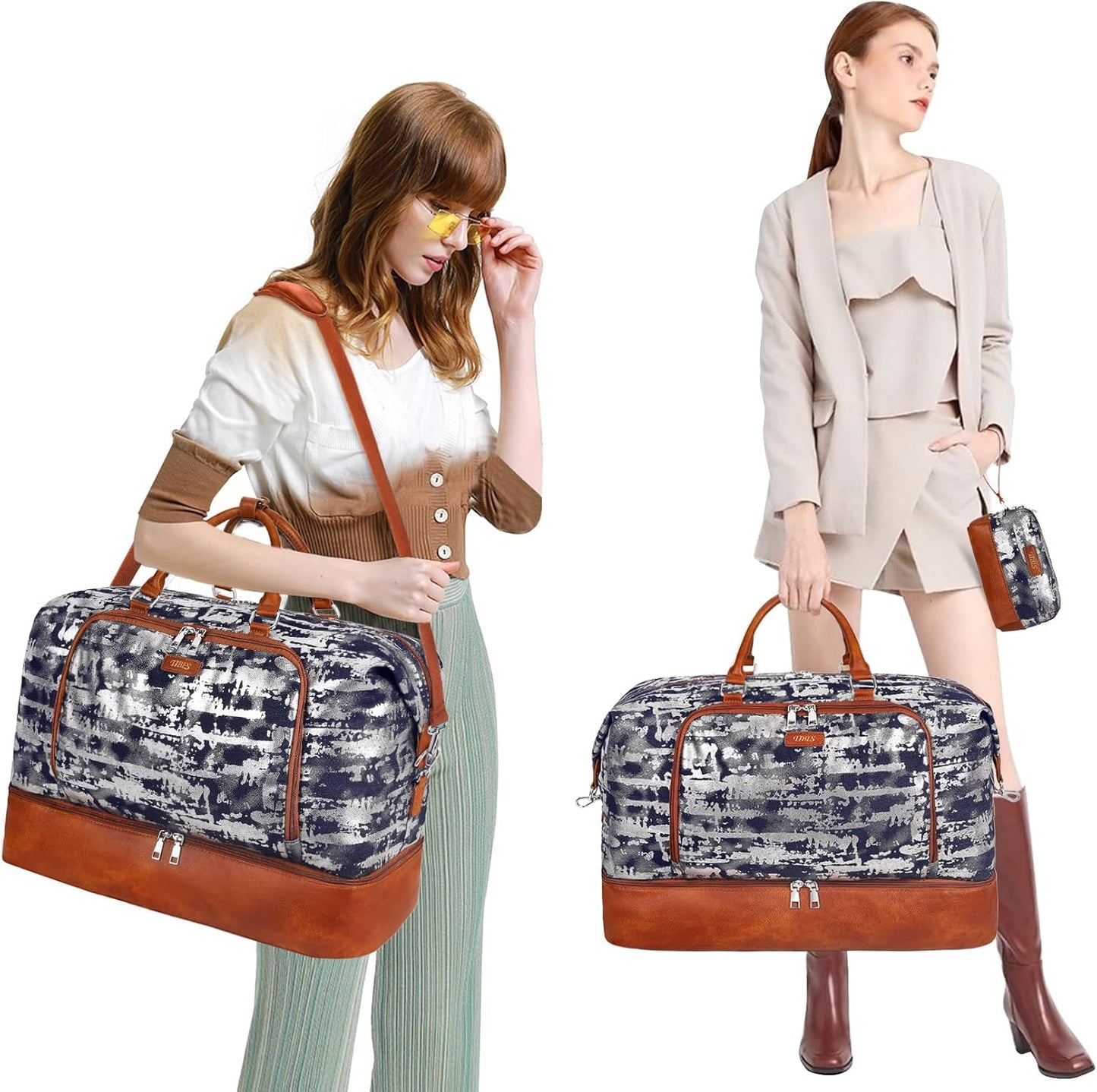 Travel Weekender Bag for Women, Overnight Bag with Shoe Compartment Oversized Travel Duffel Bag Carry On Tote 21"